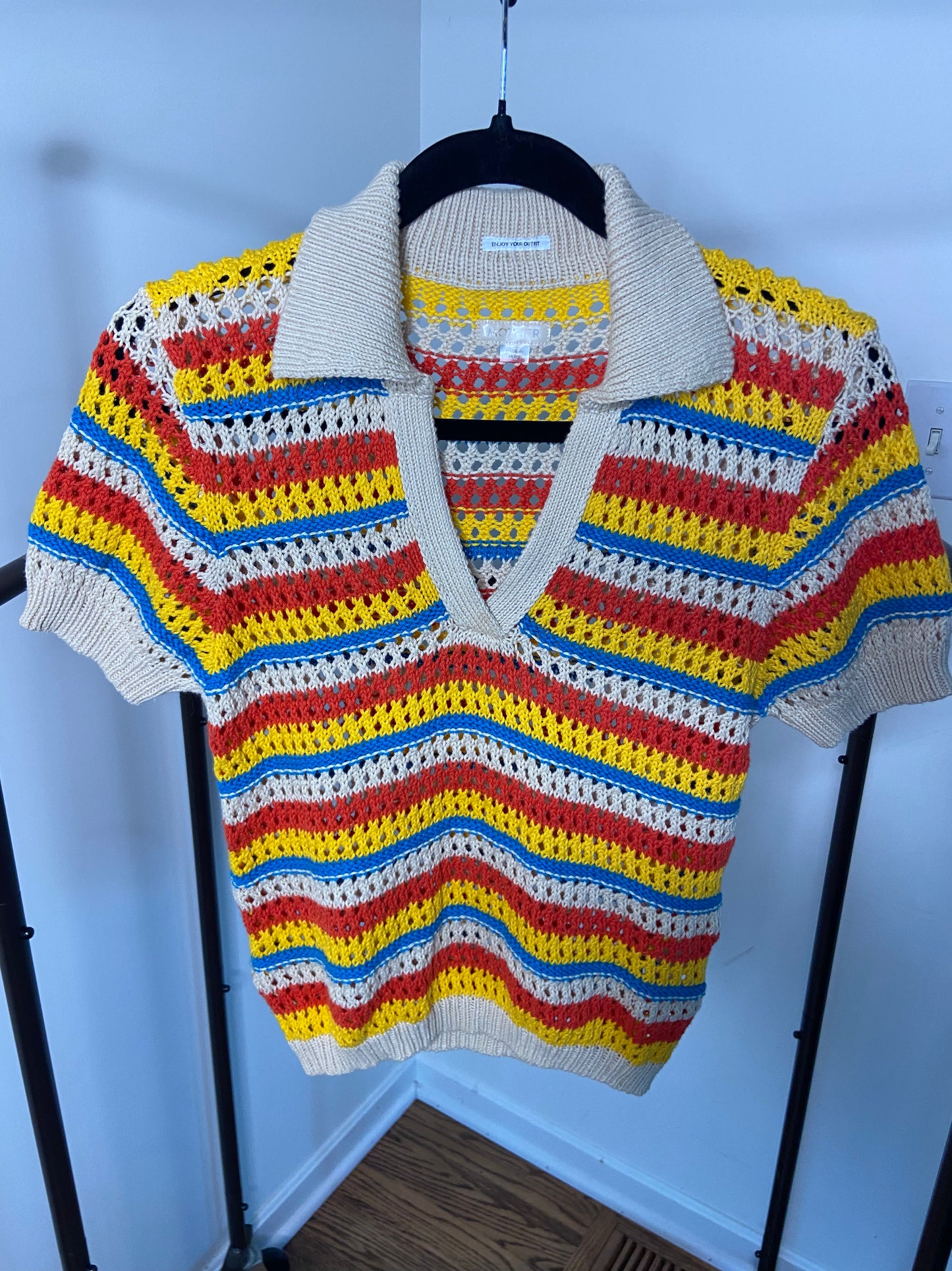 Mother The Playing Field Striped Crochet Top size S