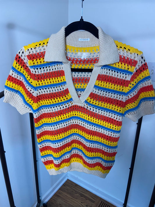 Mother The Playing Field Striped Crochet Top size S