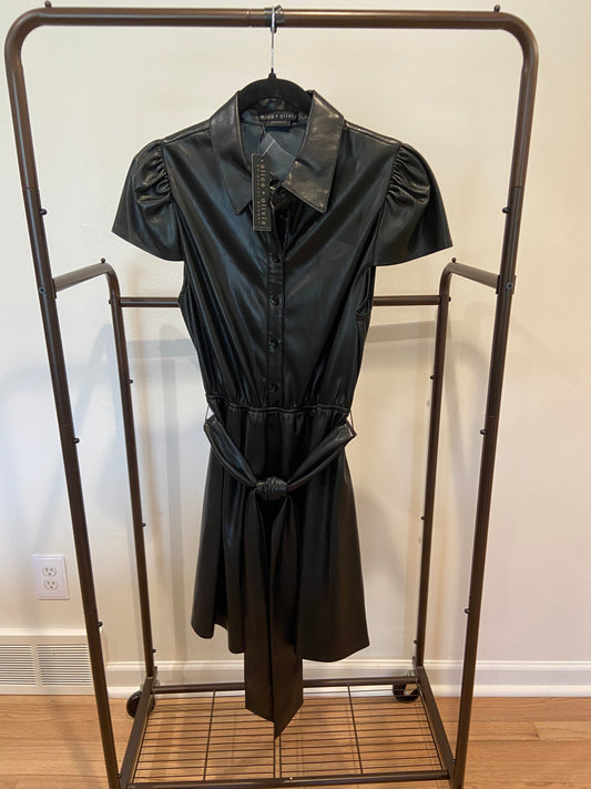 Alice and Olivia Carolyn Cap Sleeve Faux Leather Shirt Dress size 6