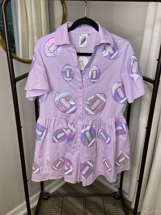 Queen of Sparkles Lavender Iridescent Football Romper size M