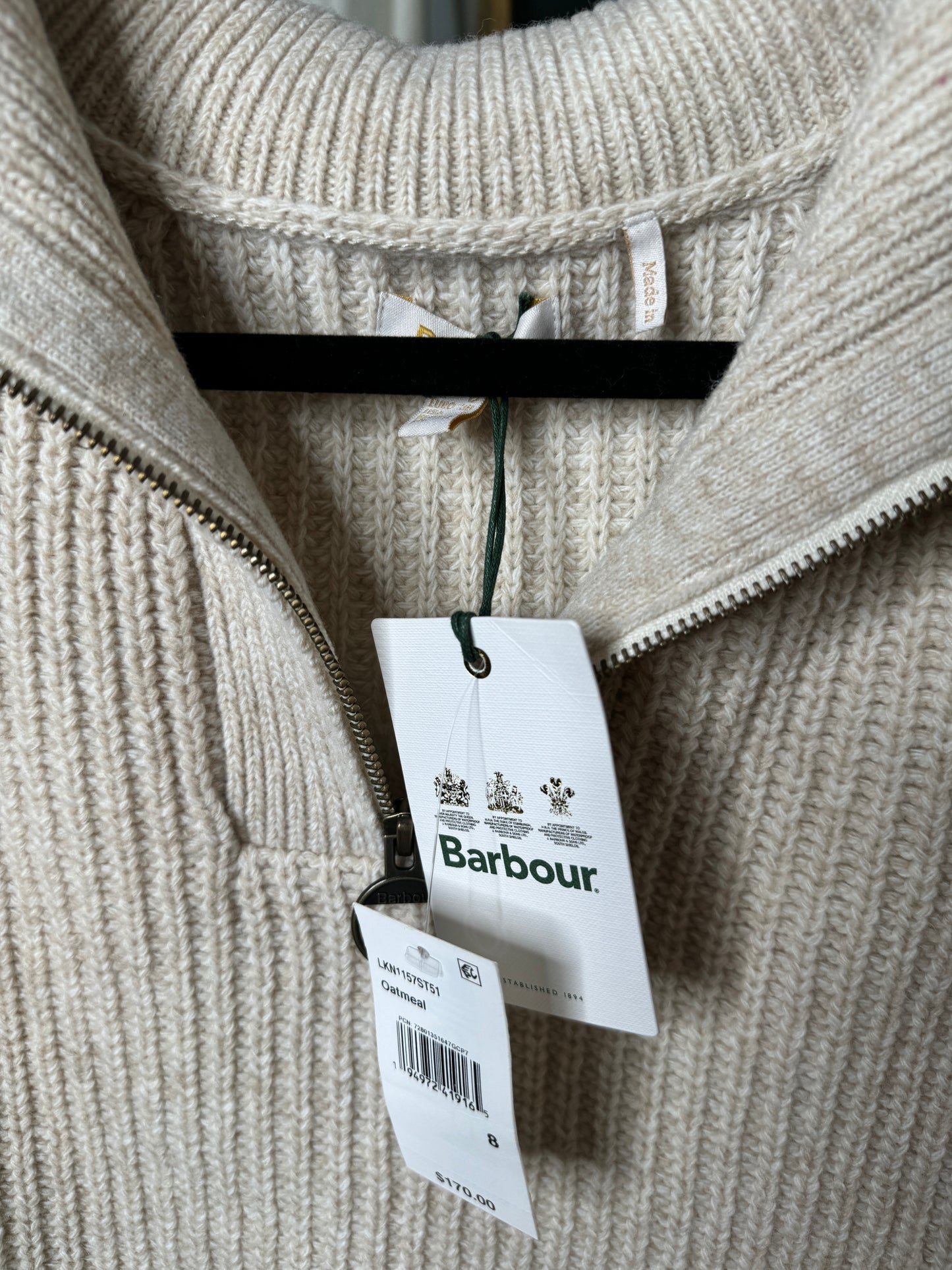 Barbour Stanton Oatmeal Sweater size 8