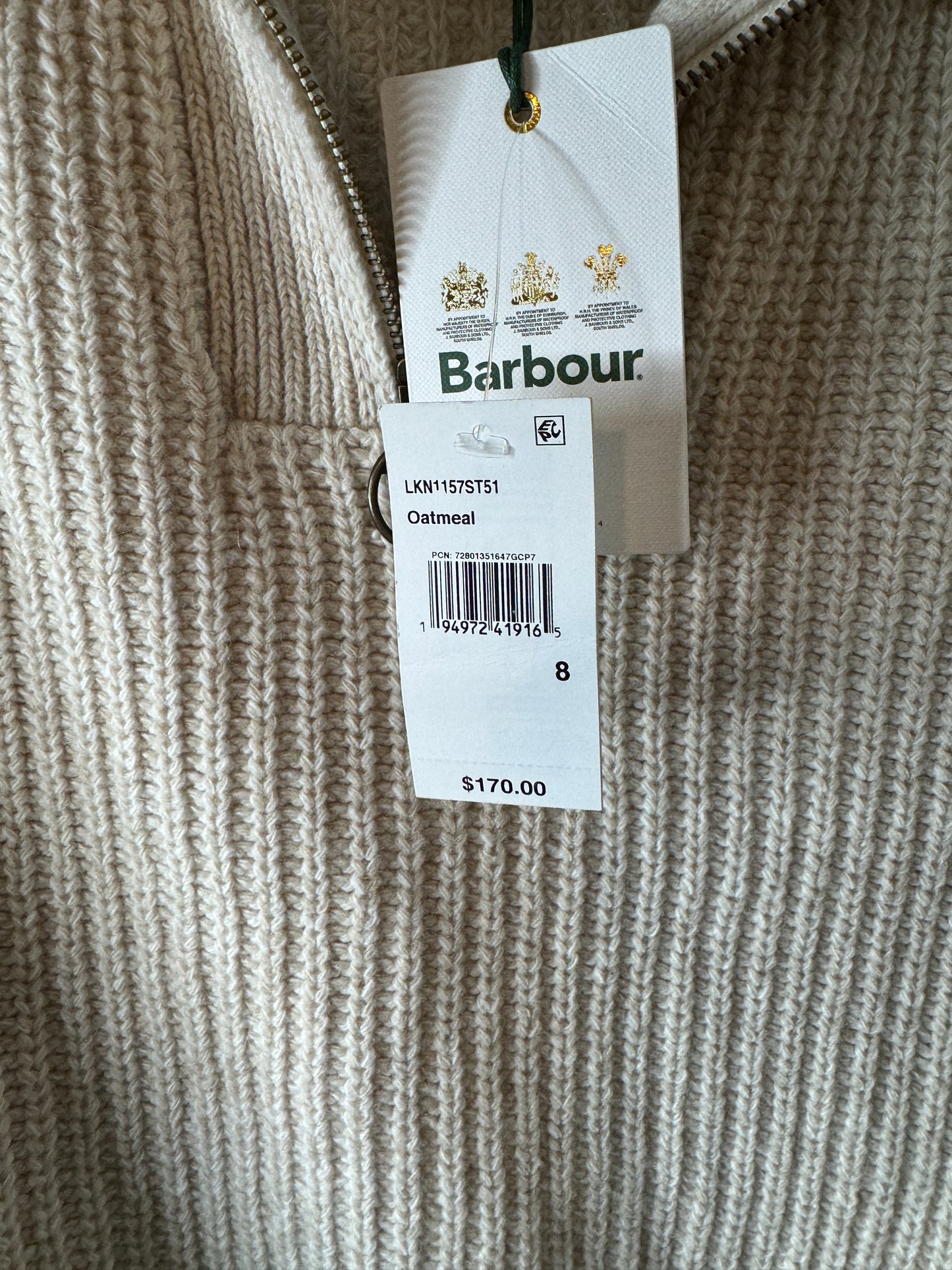 Barbour Stanton Oatmeal Sweater size 8