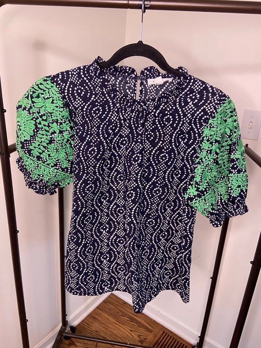 THML Puff Sleeve Embroidered Top size L