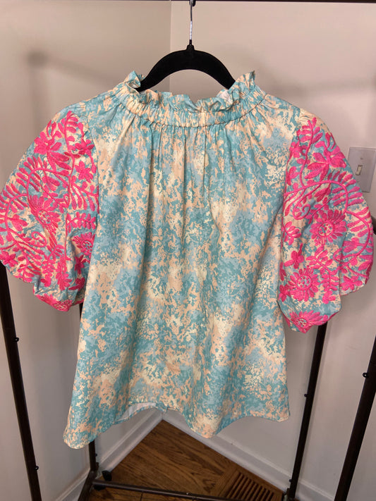 THML Embroidered Puff Sleeve Top size S