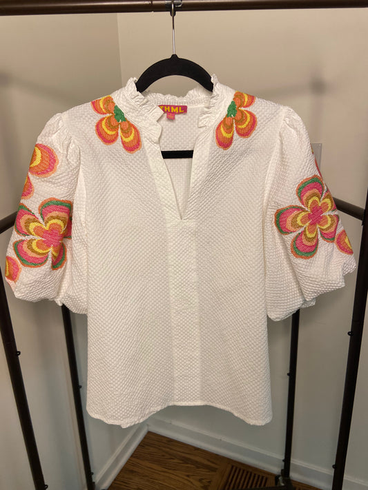 THML Embroiderd Puff Sleeve Top size S