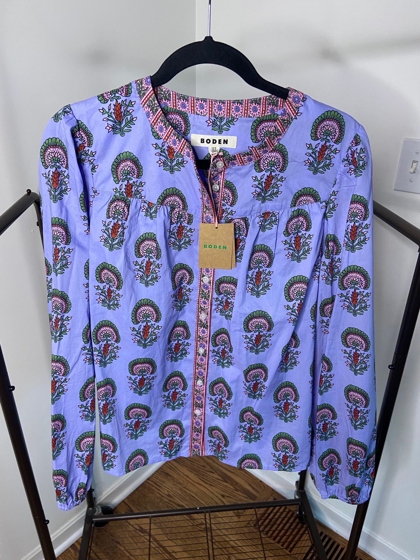 Boden Purple Savannah 100% Cotton Blouse size 12