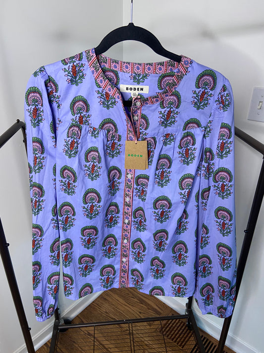 Boden Purple Savannah 100% Cotton Blouse size 12