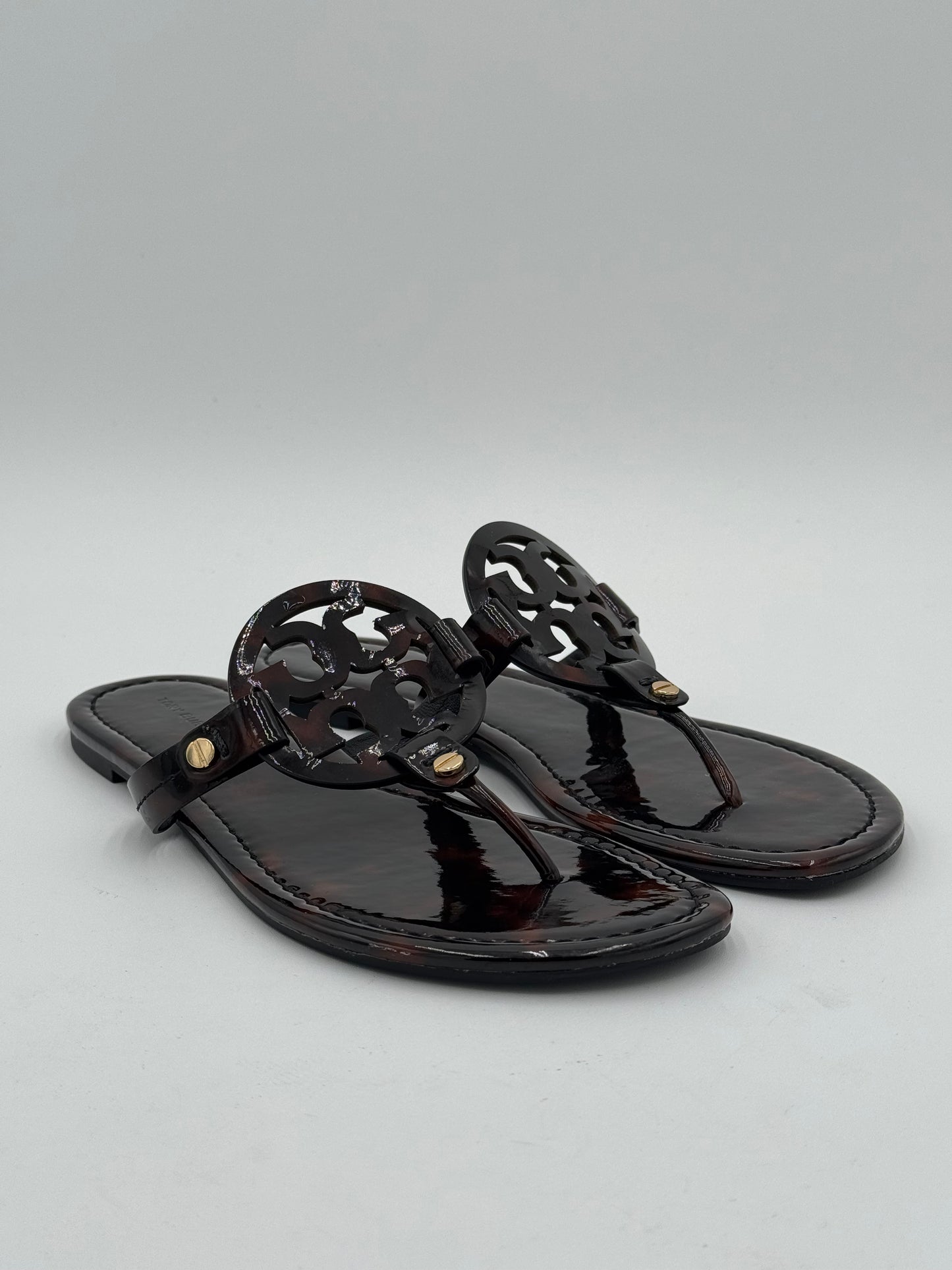 Tory Burch Miller Patent Sandals in Tortoise size 7