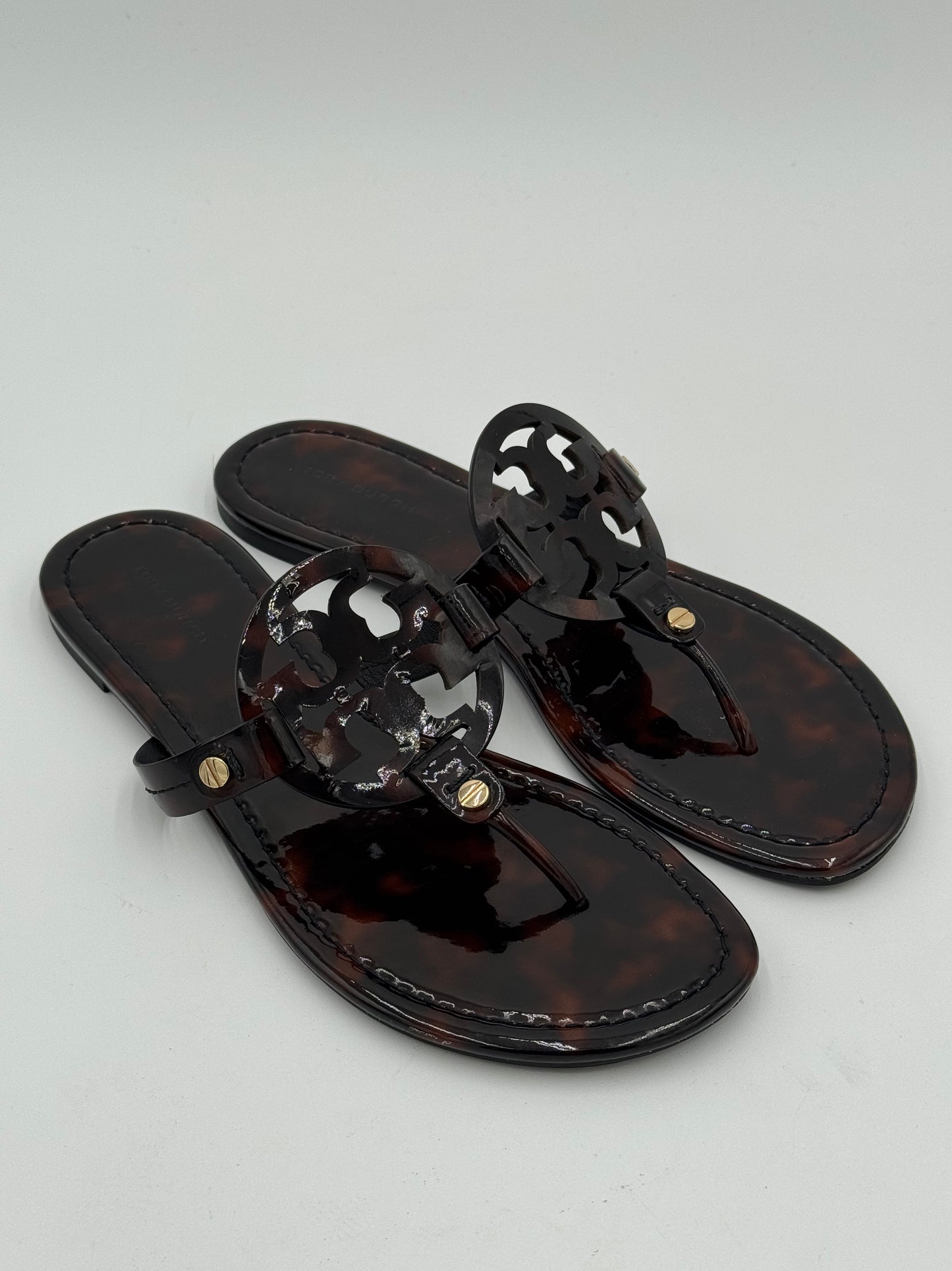 Tory Burch Miller Patent Sandals in Tortoise size 7