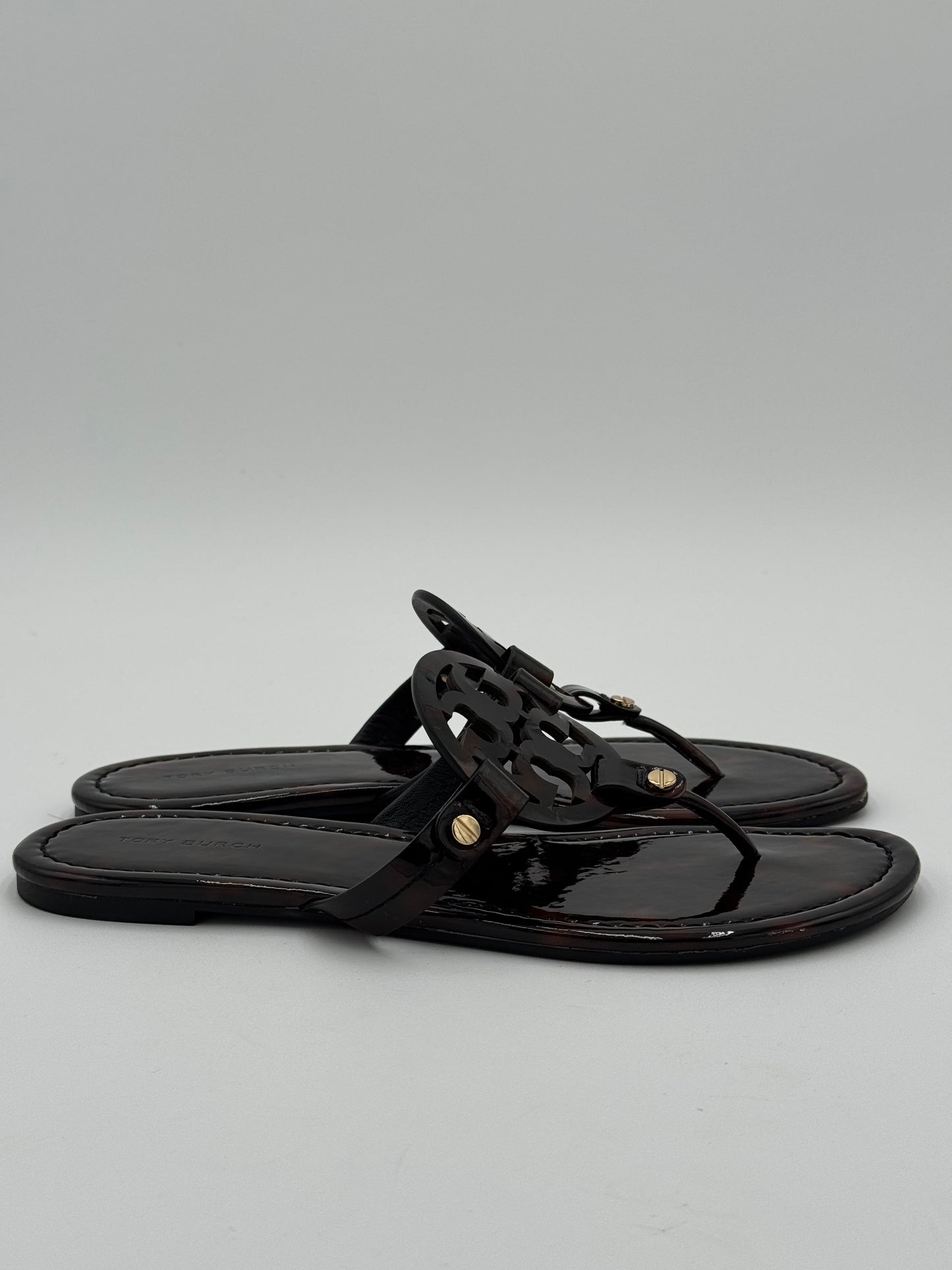 Tory Burch Miller Patent Sandals in Tortoise size 7