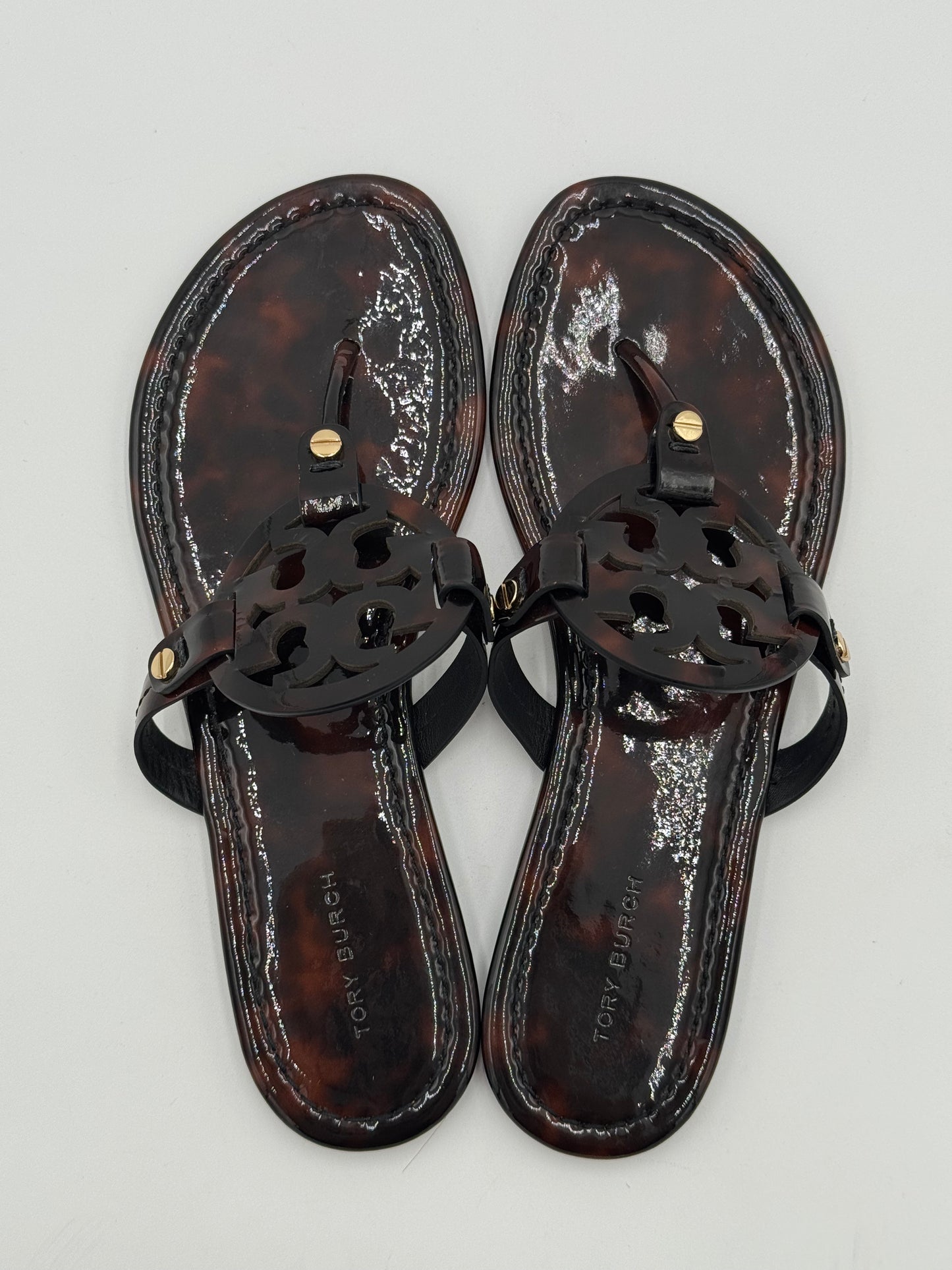 Tory Burch Miller Patent Sandals in Tortoise size 7