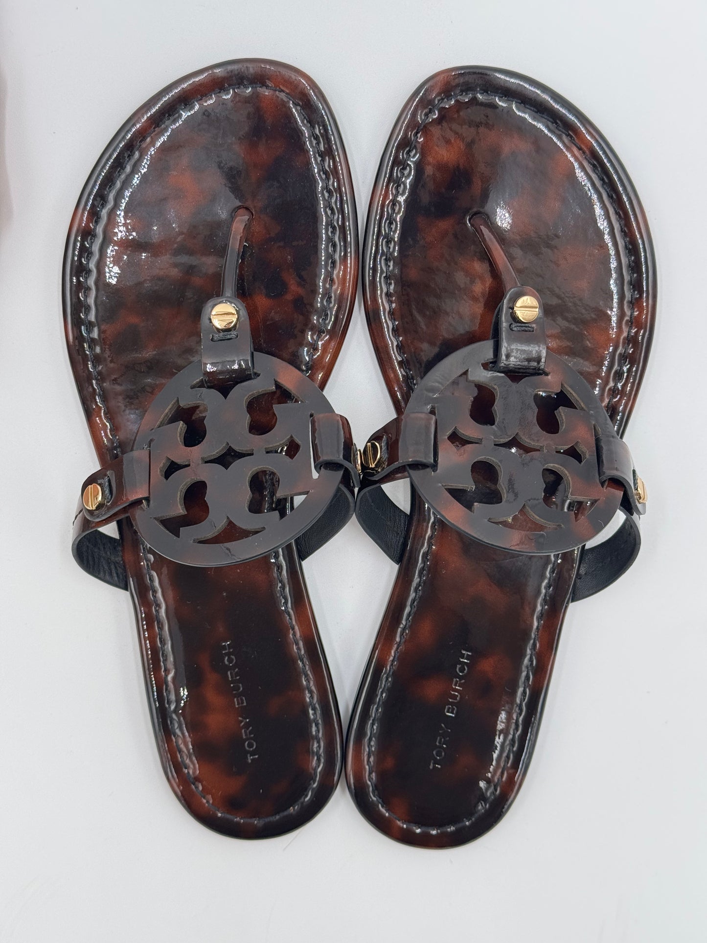 Tory Burch Miller Patent Sandals in Tortoise size 7