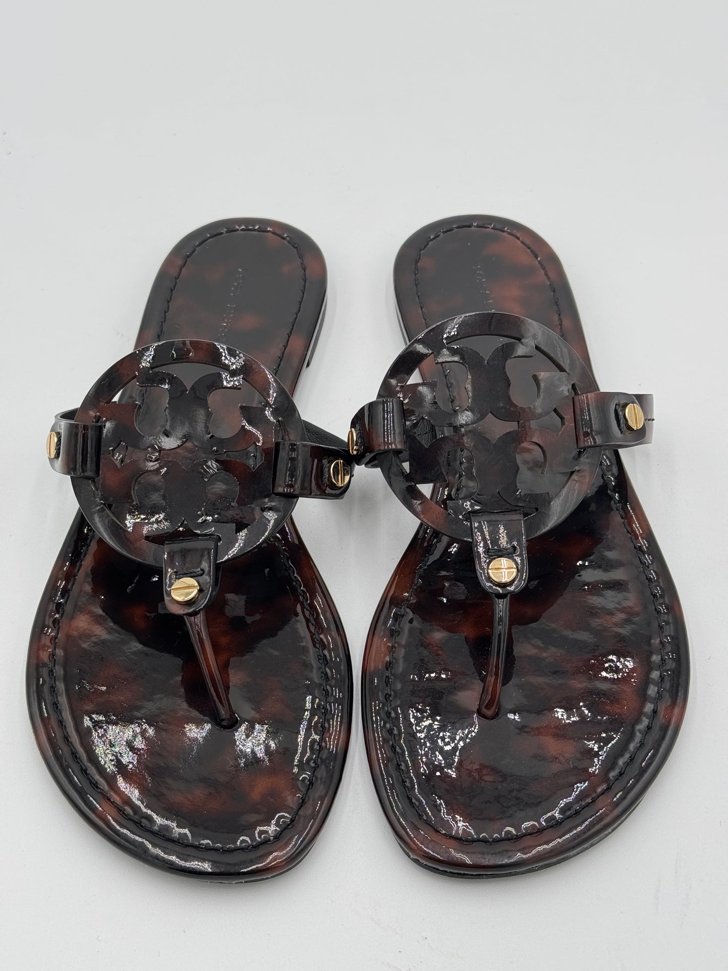 Tory Burch Miller Patent Sandals in Tortoise size 7