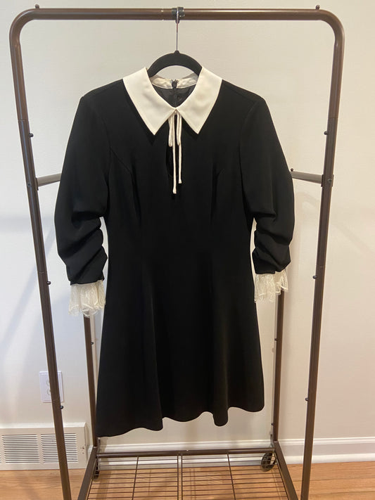 Cinq a Sept Savina Mini Dress in Black Ivory with Lace Trim size 4