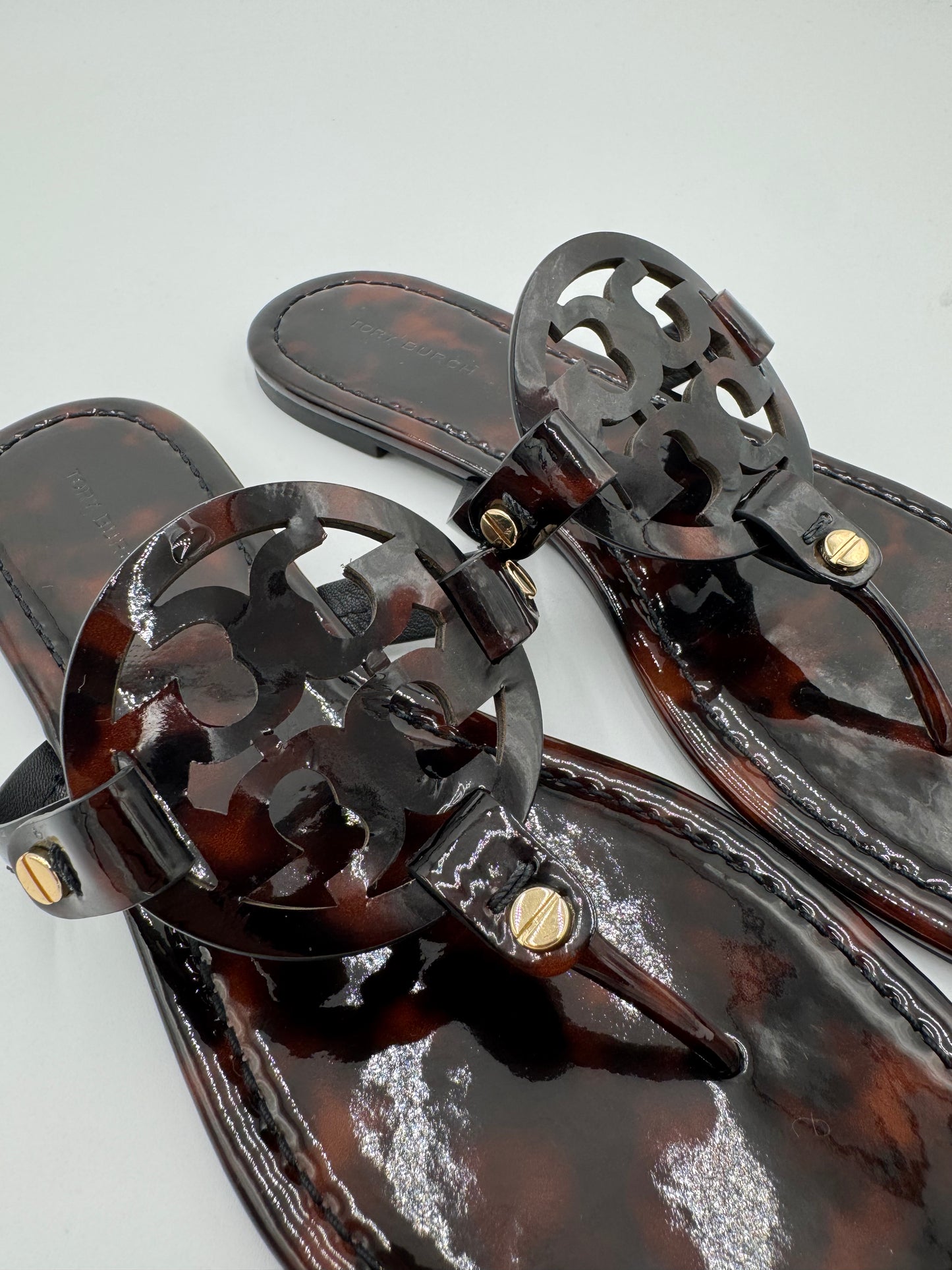 Tory Burch Miller Patent Sandals in Tortoise size 7