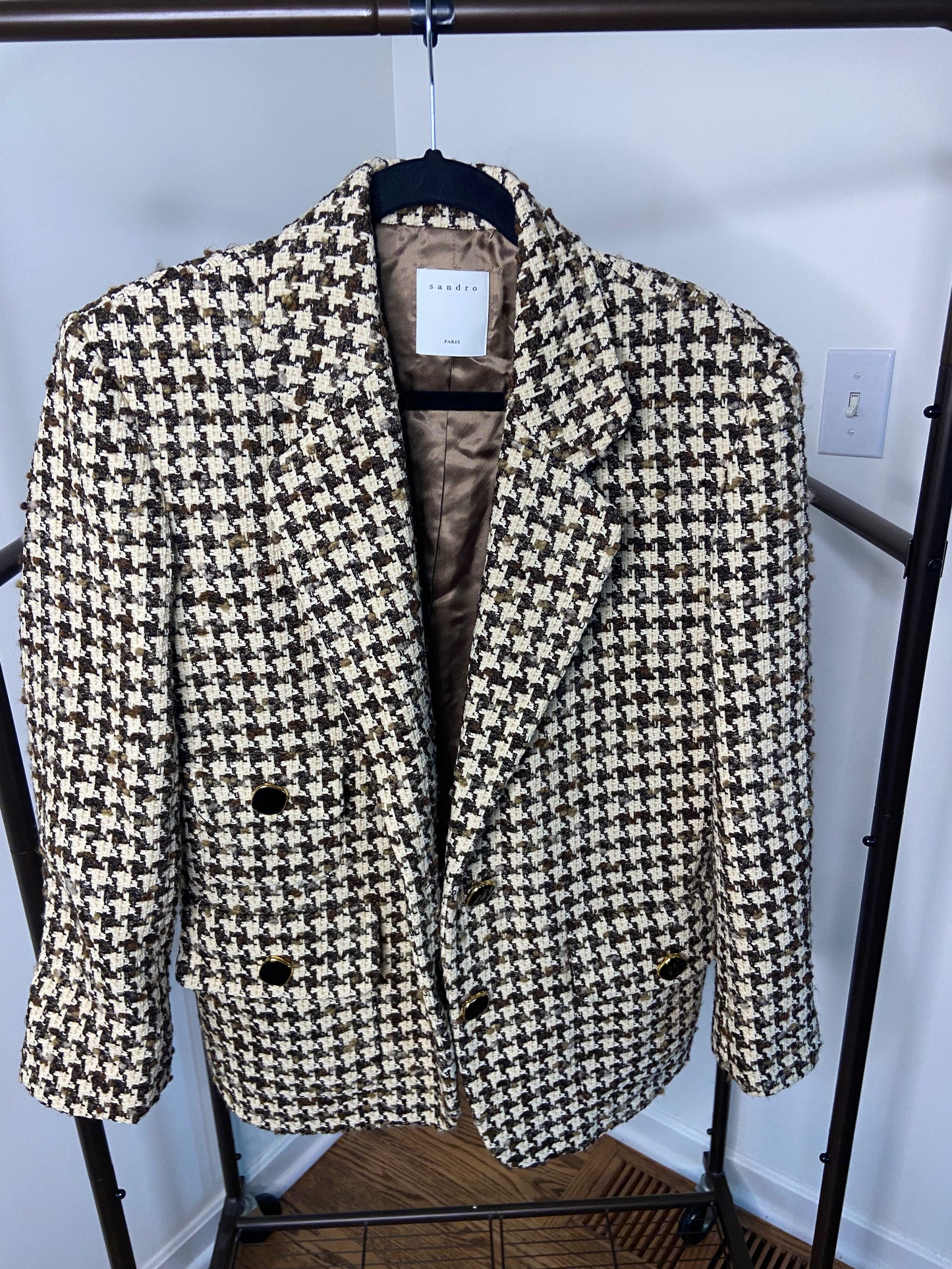 Sandro Brown Esther Houndstooth Jacket size 38 M
