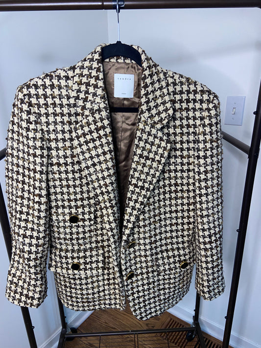 Sandro Brown Esther Houndstooth Jacket size 38 M