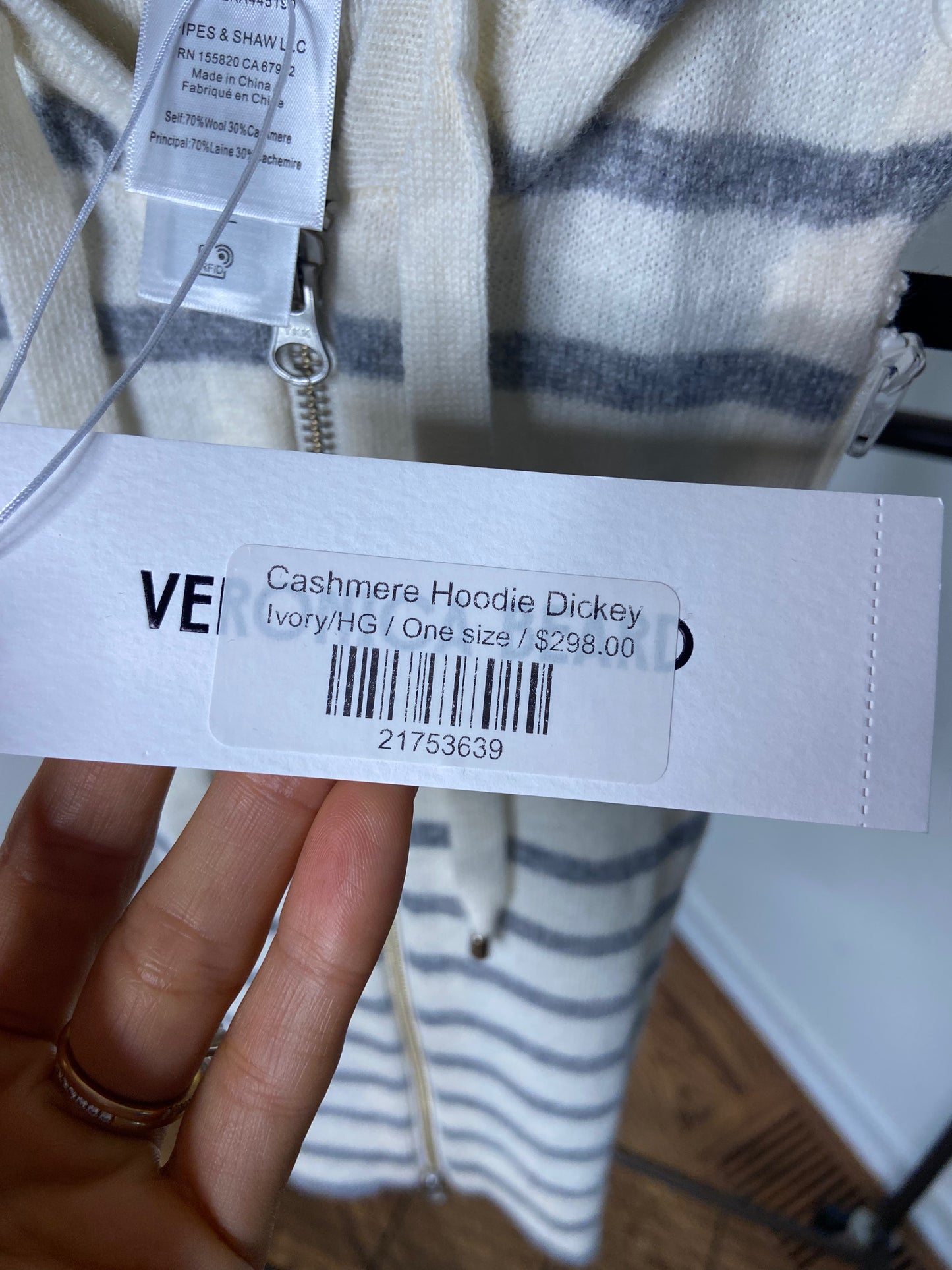 Veronica Beard Cashmere Striped Hooded Dickey size 00-14