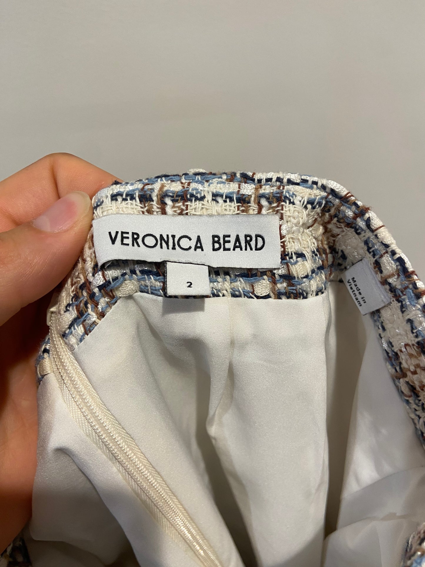 Veronica Beard Roman Checked Cotton-Blend Tweed Mini Skirt size 2
