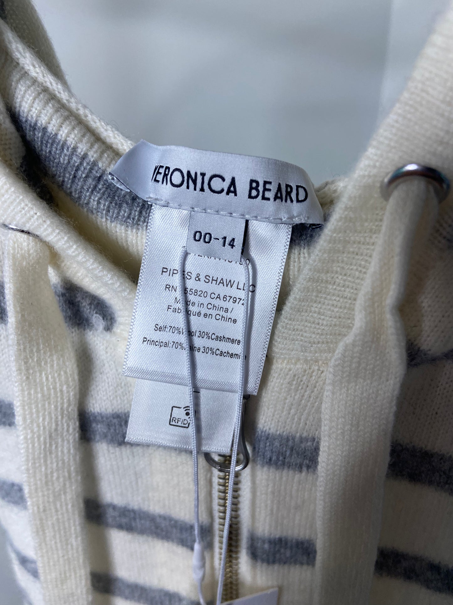 Veronica Beard Cashmere Striped Hooded Dickey size 00-14