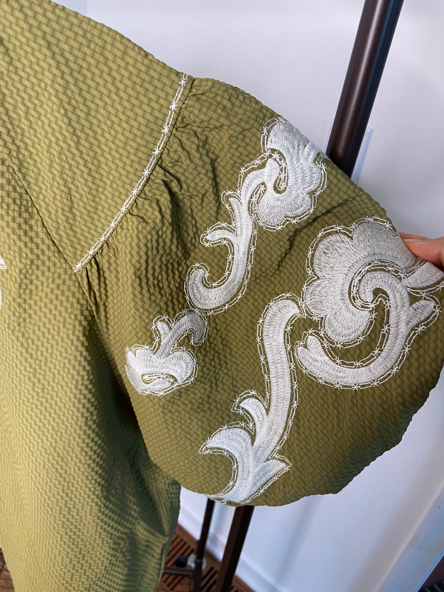 THML Olive Elegance Embroidered Top size L