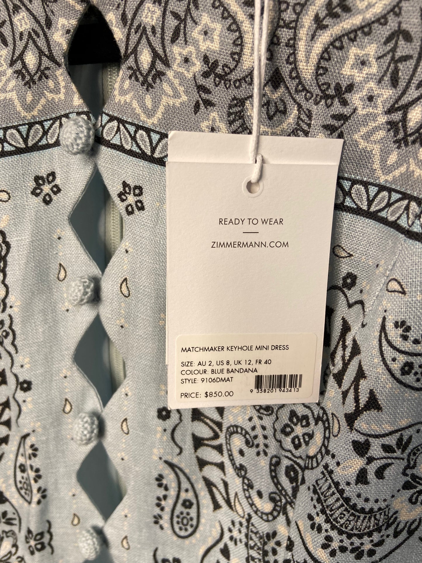 Zimmermann Matchmaker Keyhole Mini Dress size US 8
