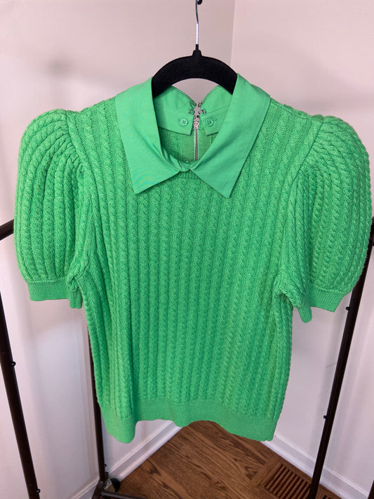 Alice and Olivia Chase Puff Sleeve Cable Knit Top size M
