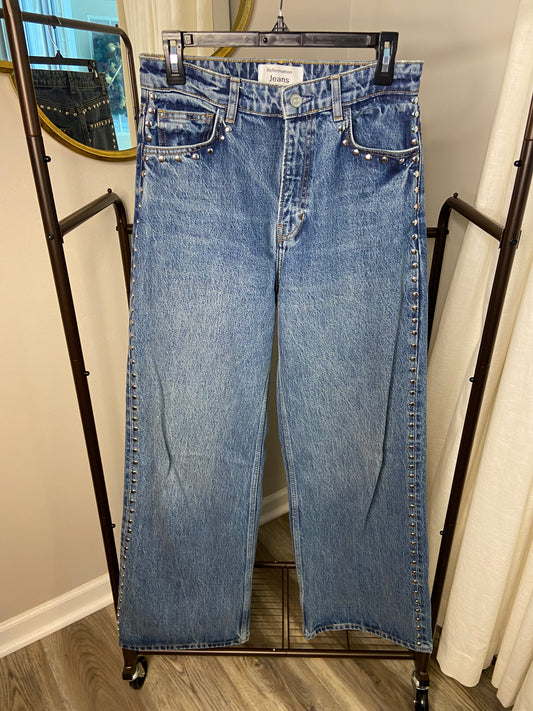 Reformation Cary High Rise Studded Slouchy Wide Leg Jeans size 27