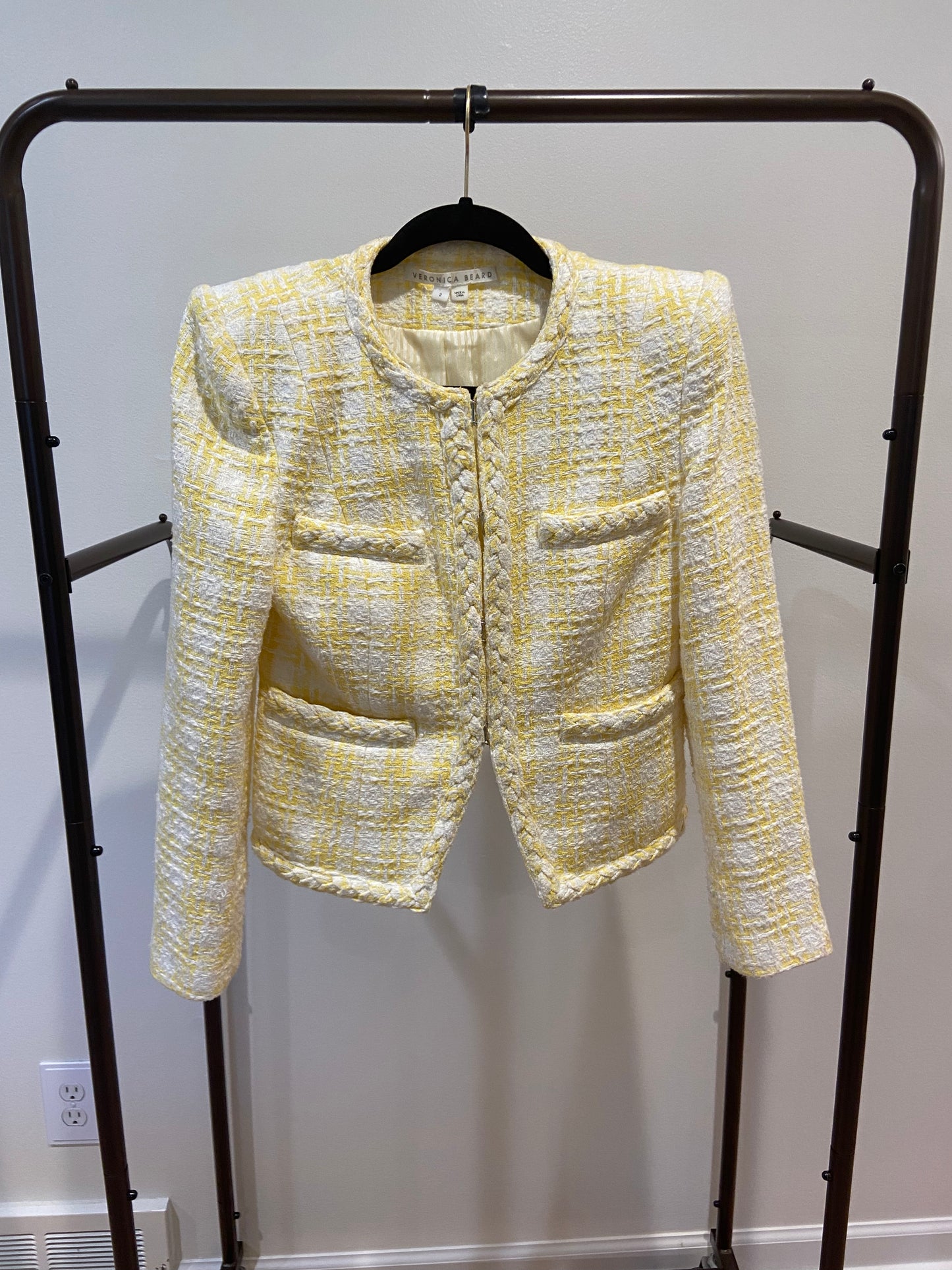 Veronica Beard Bryne Tailored Yellow Check Tweed Jacket size 2