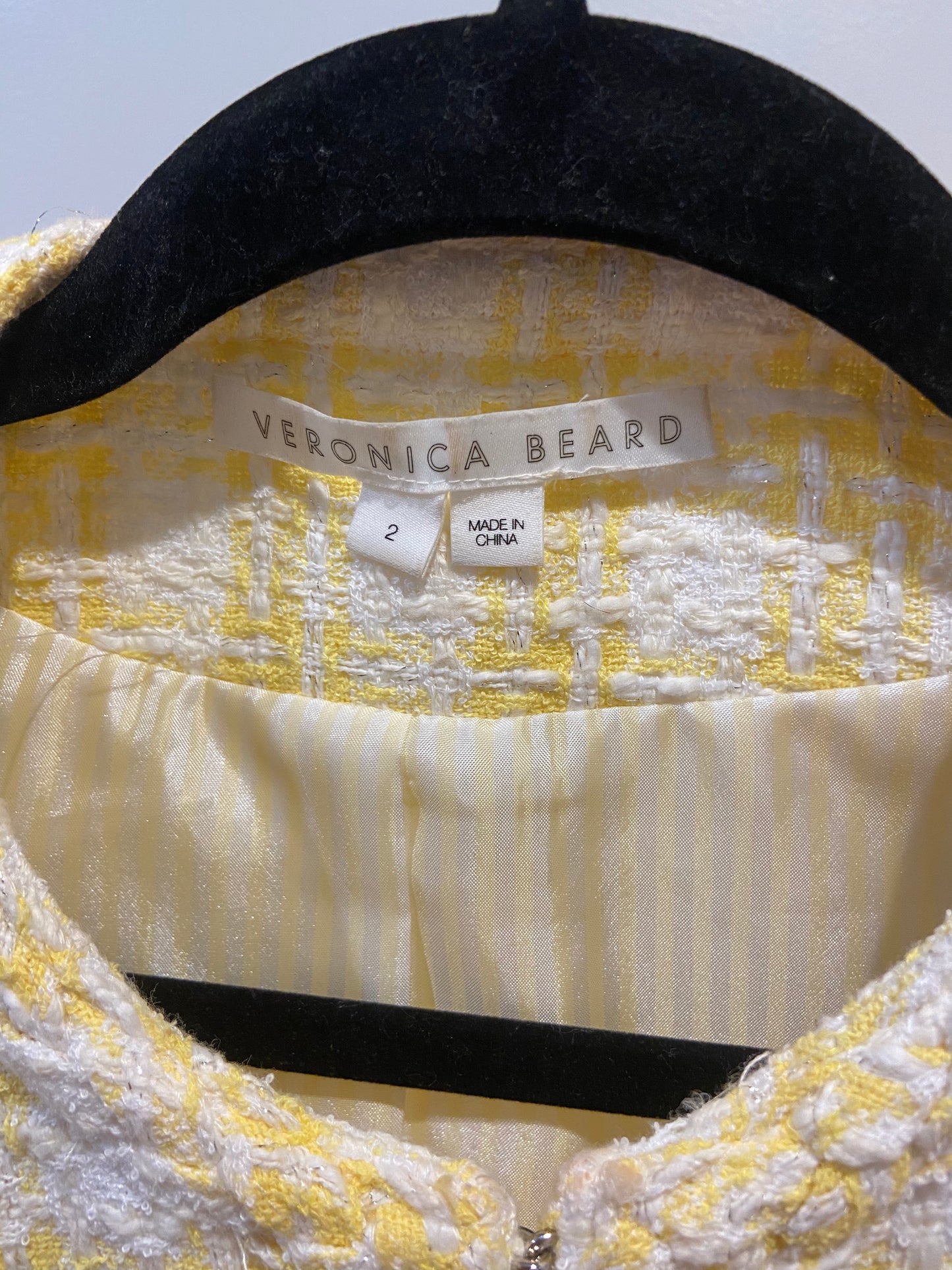 Veronica Beard Bryne Tailored Yellow Check Tweed Jacket size 2