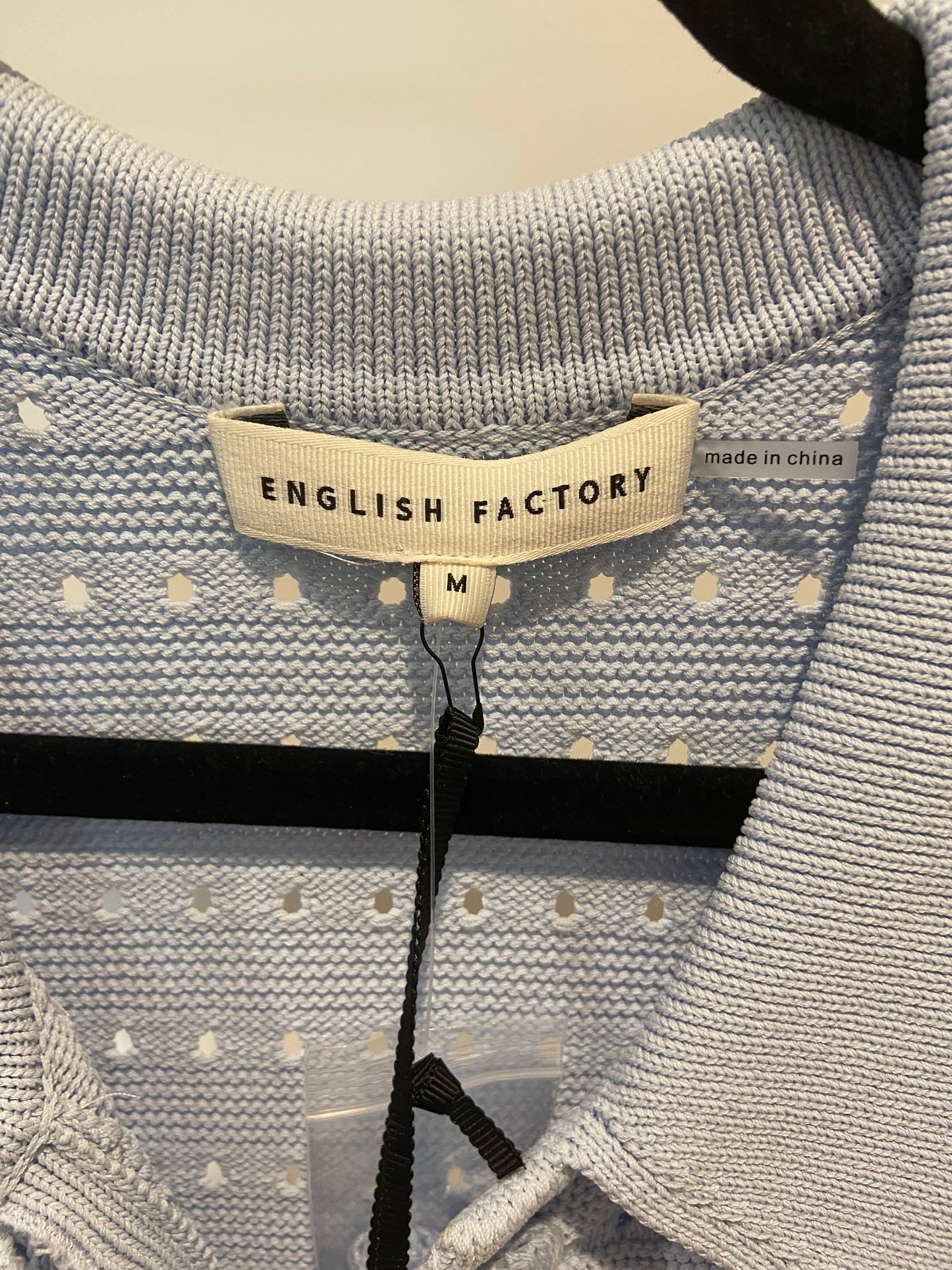 English Factory Fringe Detail Knit Top with Matching Skirt in Powder Blue size M