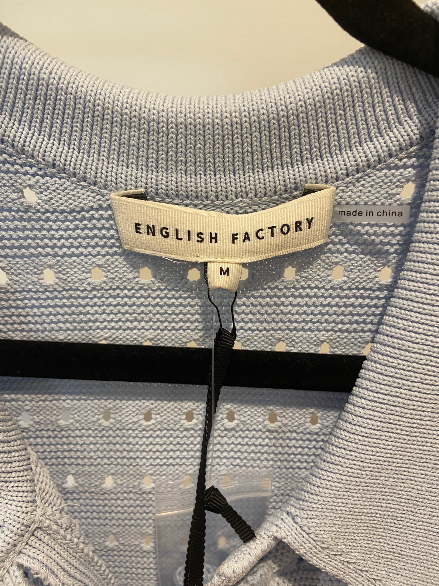English Factory Fringe Detail Knit Top with Matching Skirt in Powder Blue size M
