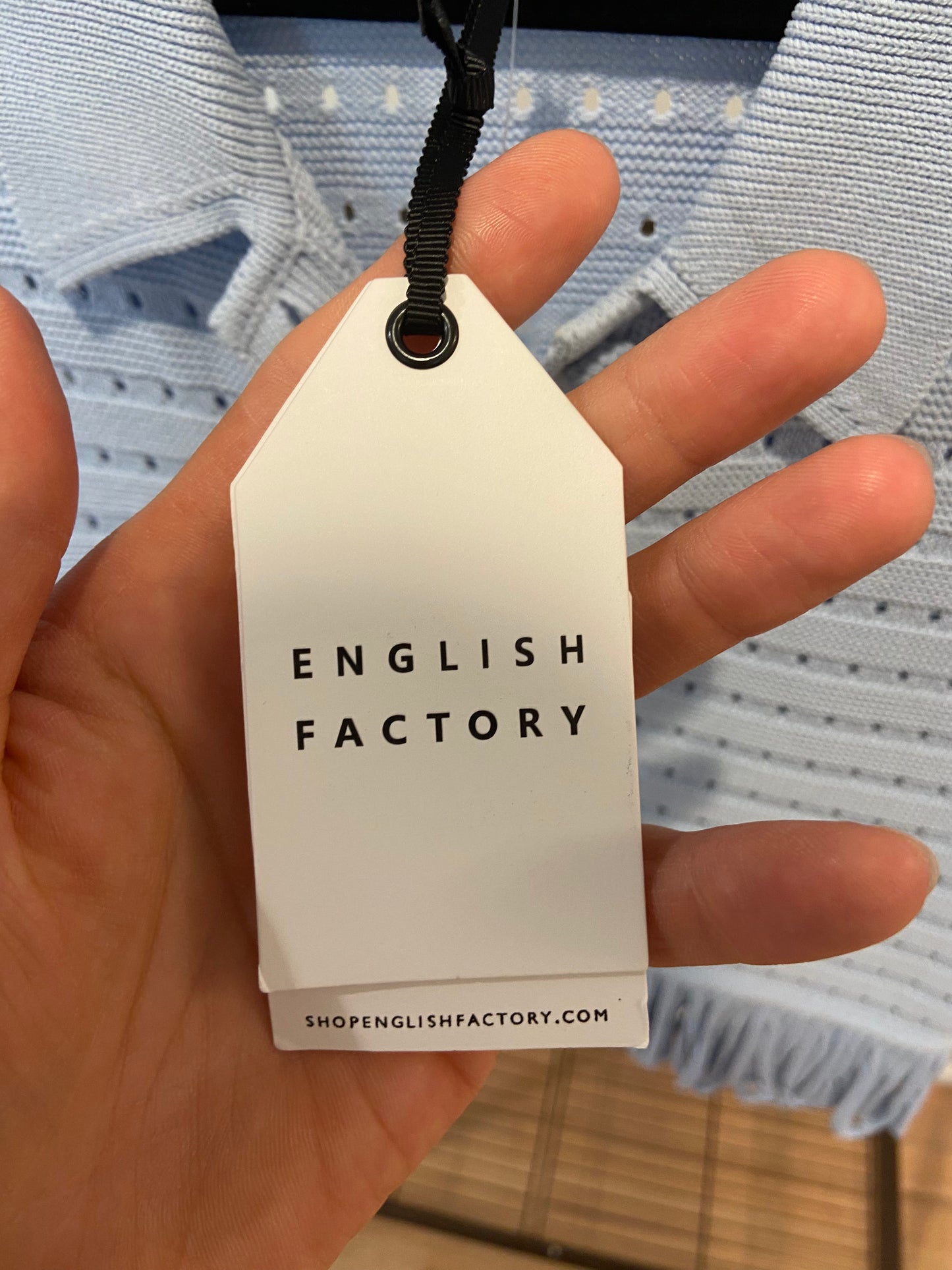English Factory Fringe Detail Knit Top with Matching Skirt in Powder Blue size M