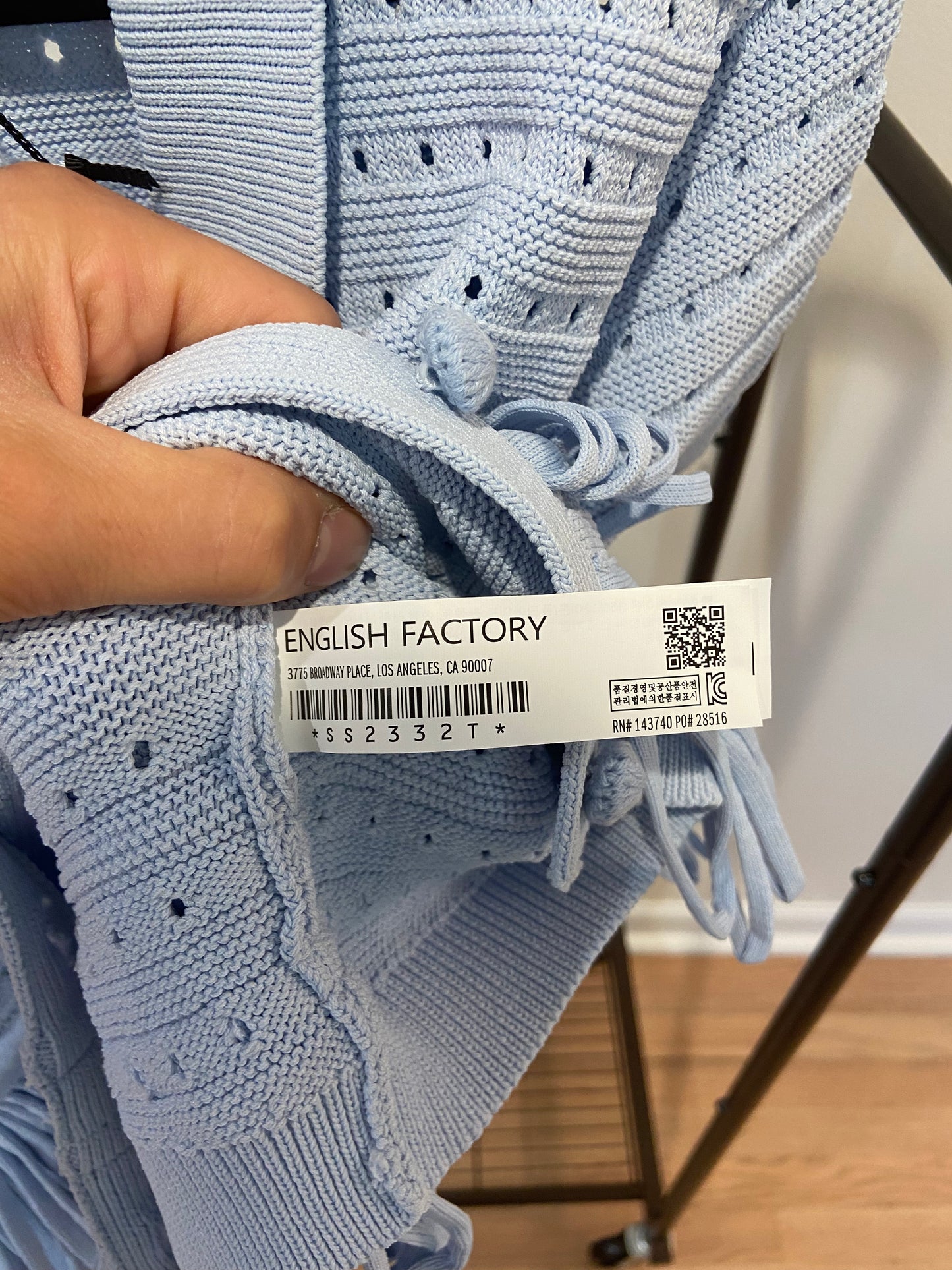 English Factory Fringe Detail Knit Top with Matching Skirt in Powder Blue size M