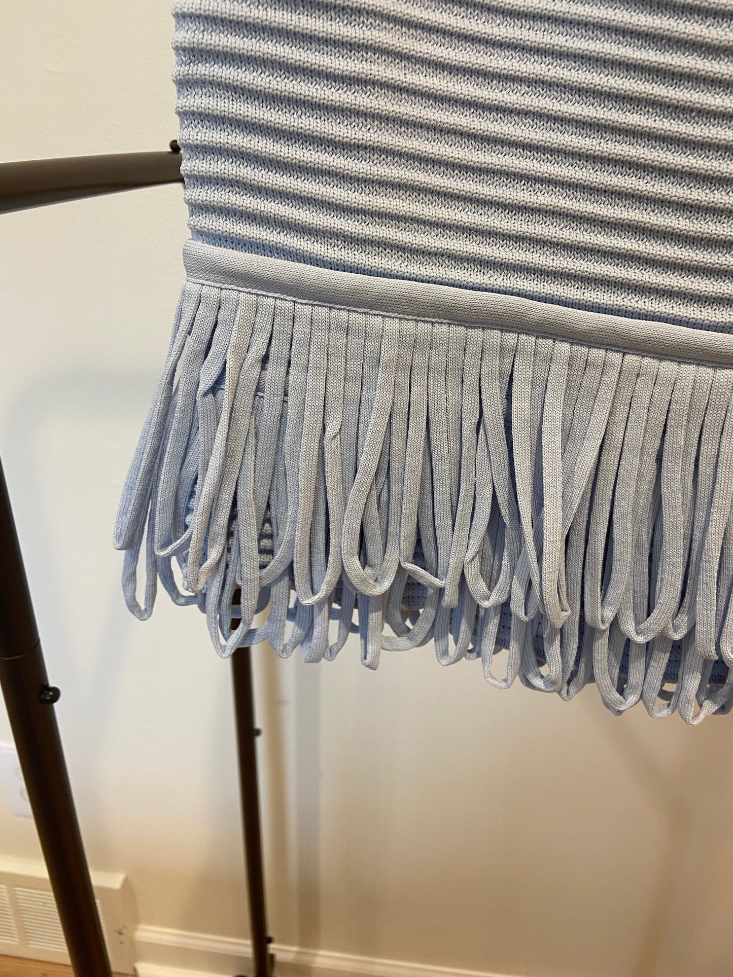 English Factory Fringe Detail Knit Top with Matching Skirt in Powder Blue size M