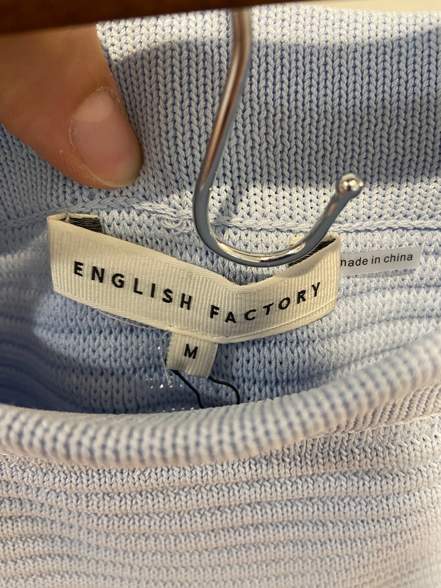 English Factory Fringe Detail Knit Top with Matching Skirt in Powder Blue size M