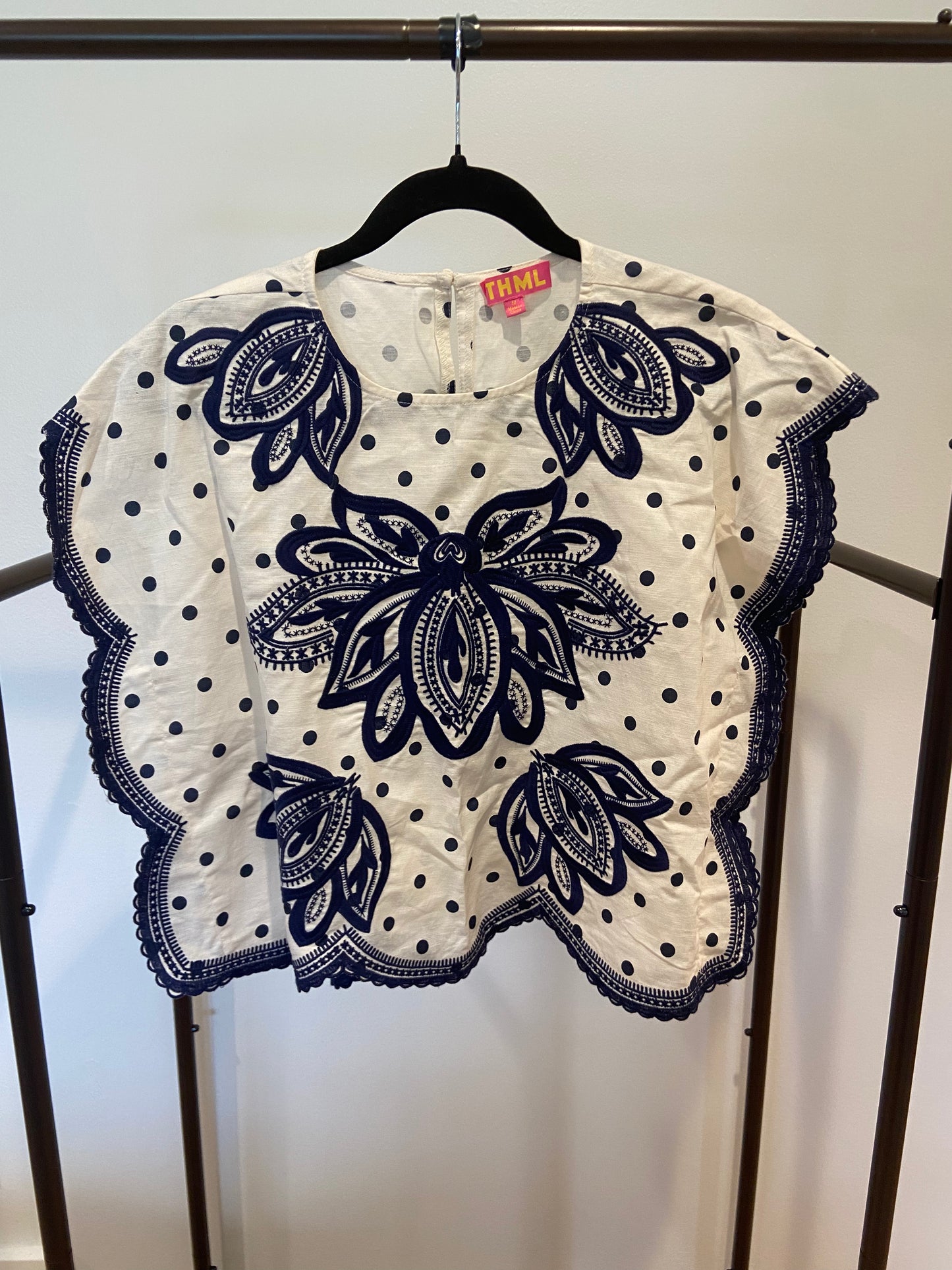 THML White Lotus Blouse with Blue Embroidery size M