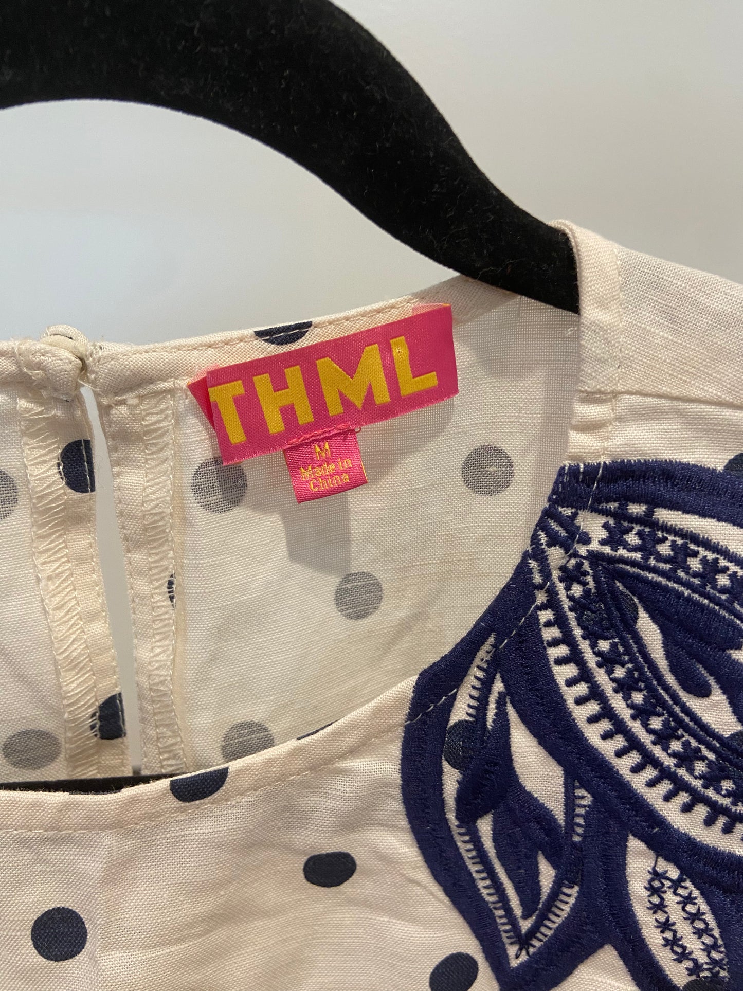 THML White Lotus Blouse with Blue Embroidery size M