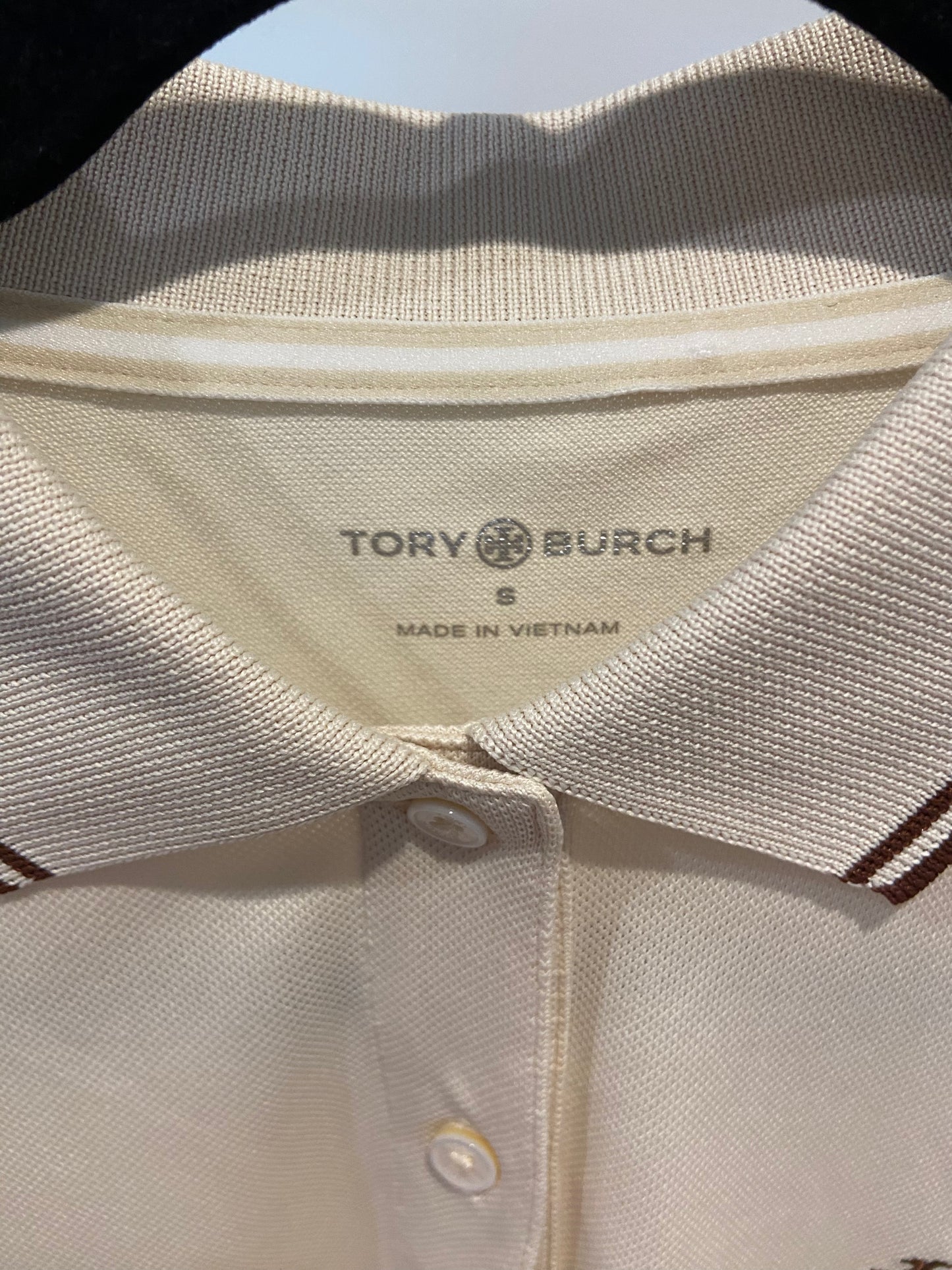 Tory Burch Classic Tech Pique Polo Shirt in Sesame Cream size S