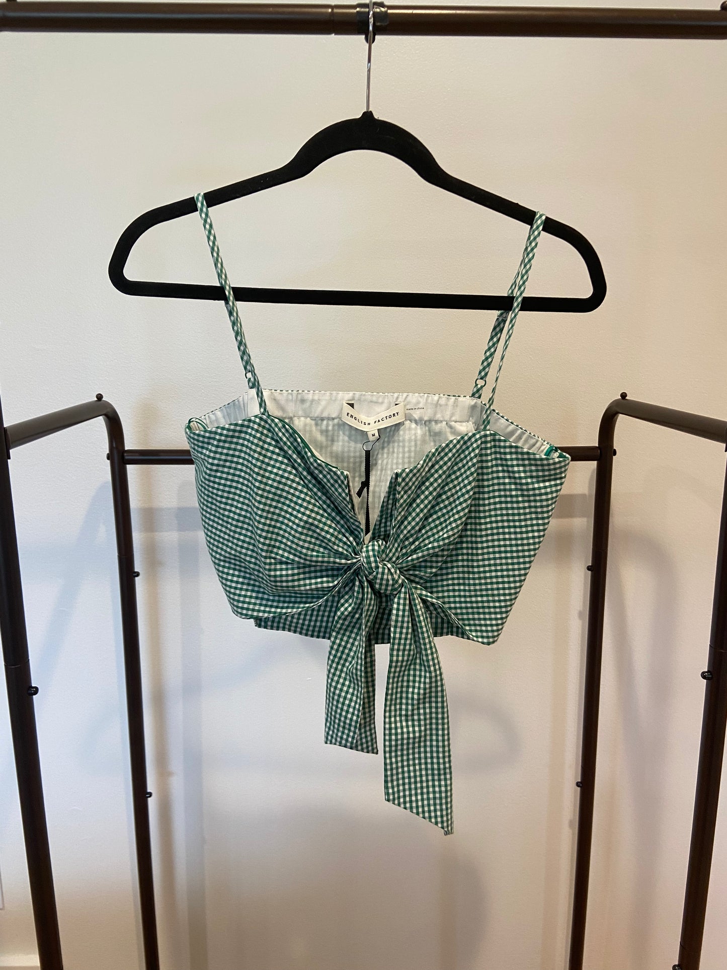 English Factory Gingham Twist Crop Top with Culotte Breeze Pants in Kelly Green size M