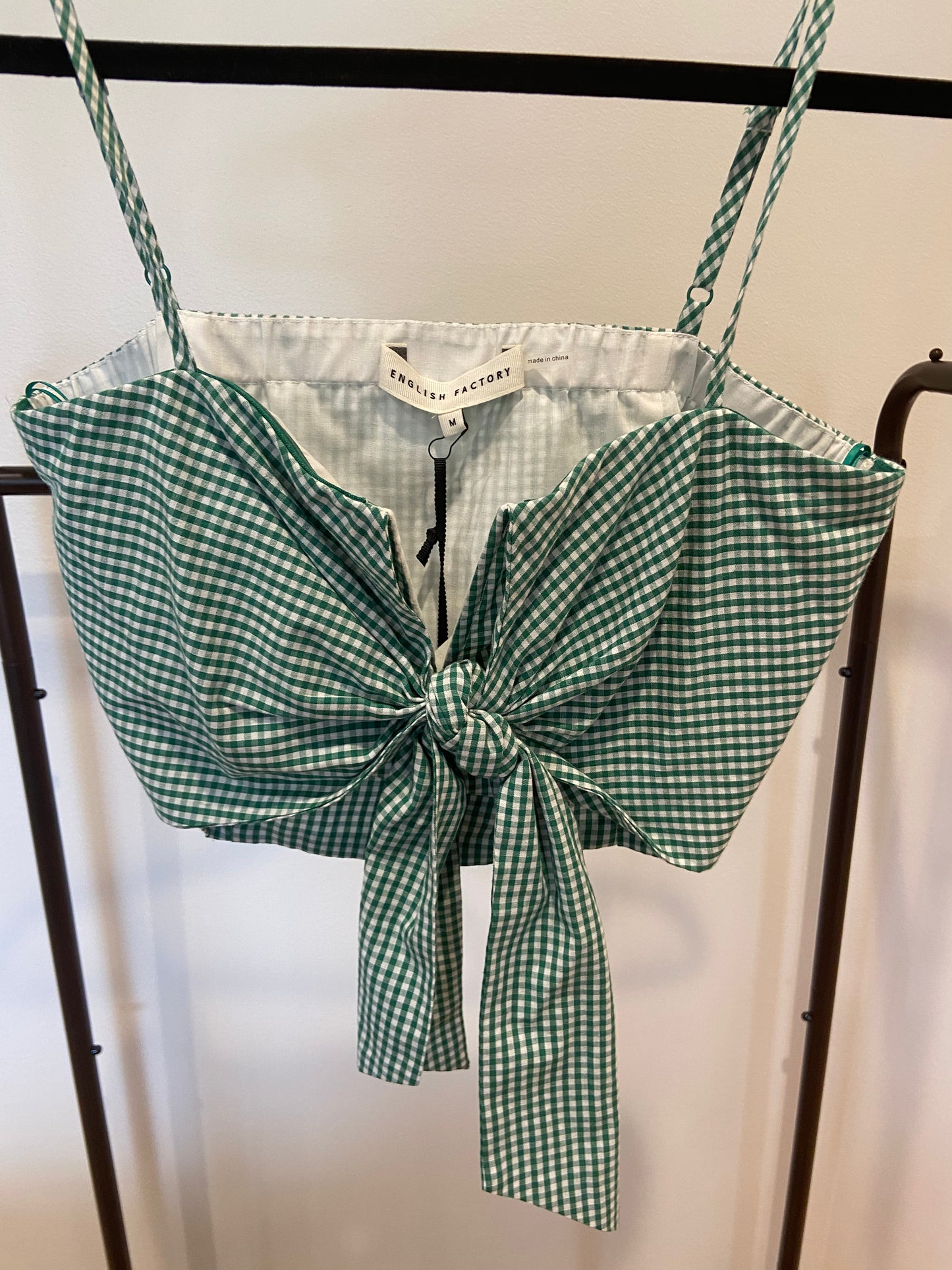 English Factory Gingham Twist Crop Top with Culotte Breeze Pants in Kelly Green size M