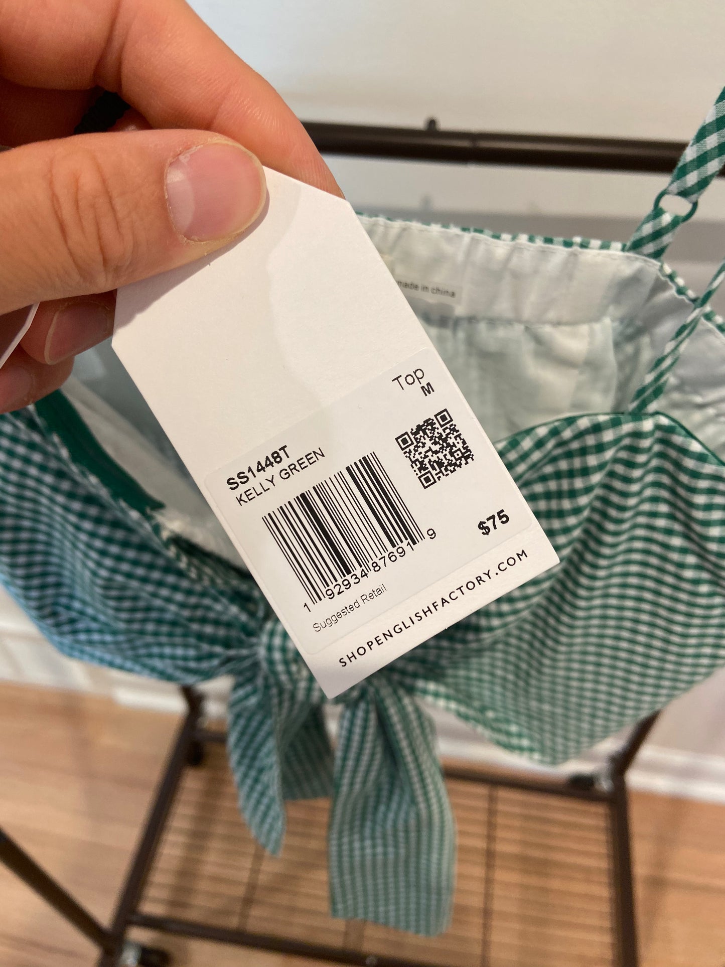 English Factory Gingham Twist Crop Top with Culotte Breeze Pants in Kelly Green size M
