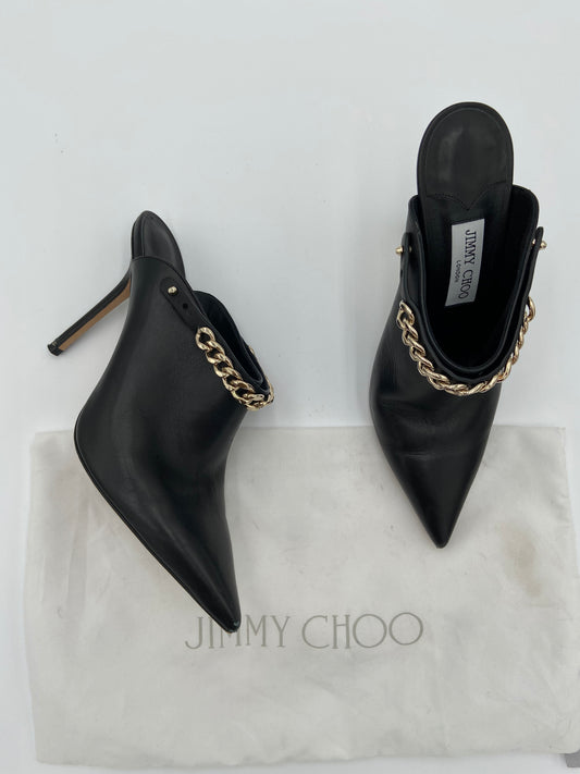 Jimmy Choo Lexx 100 Black Gold Heeled Mules size 38.5
