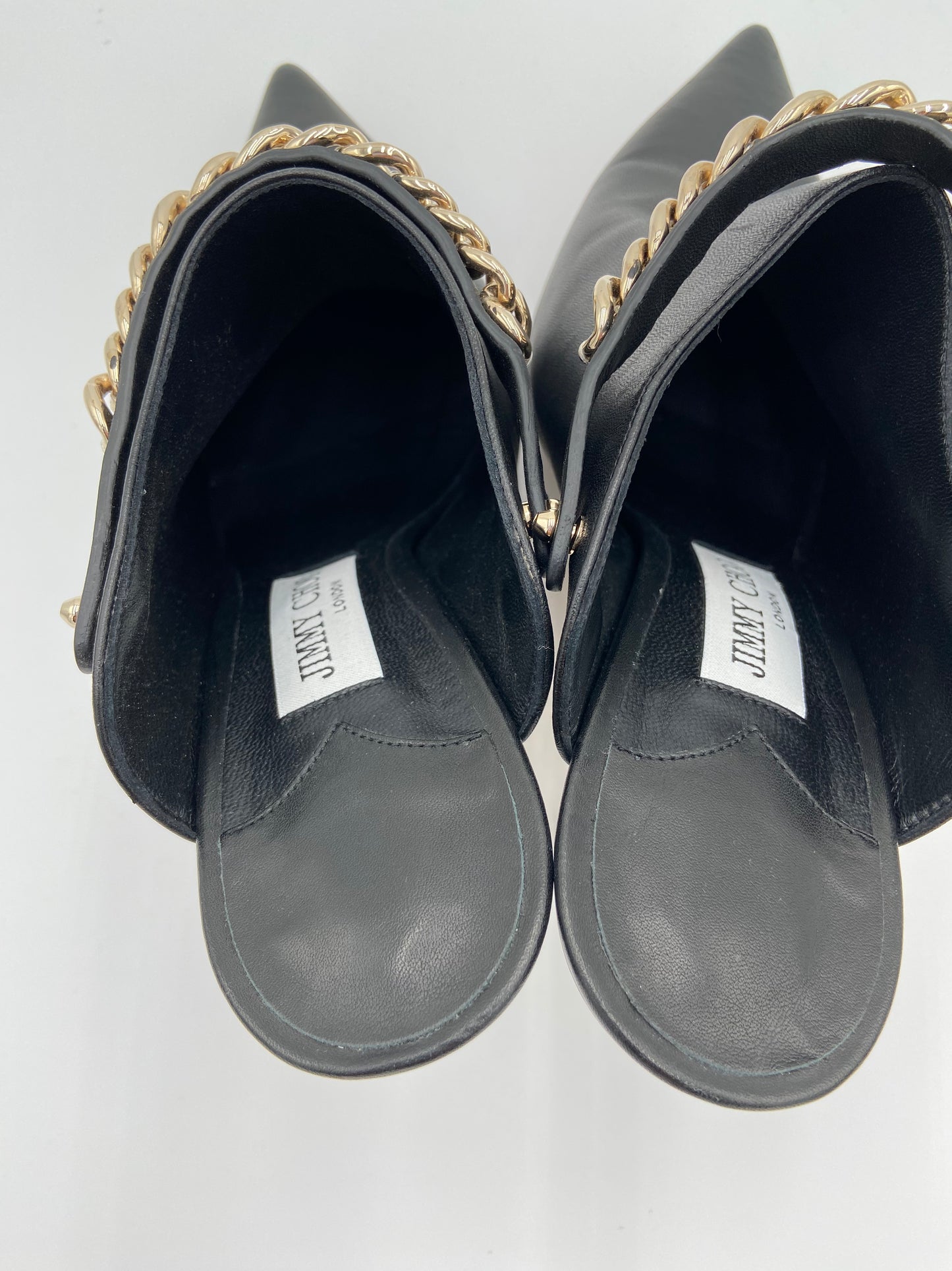 Jimmy Choo Lexx 100 Black Gold Heeled Mules size 38.5