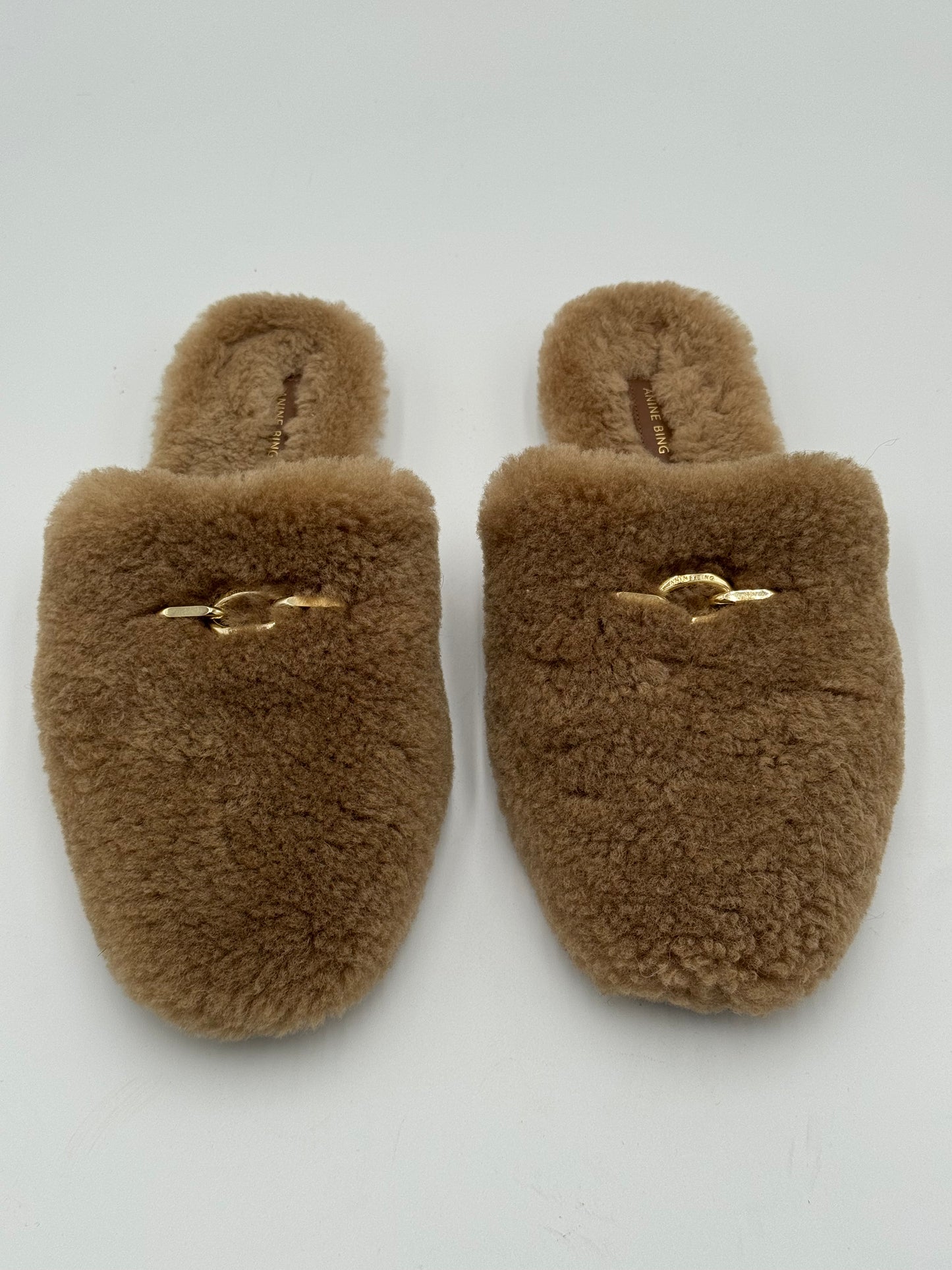 Anine Bing Shearling Mules Shoes in Camel Size 39 US 9