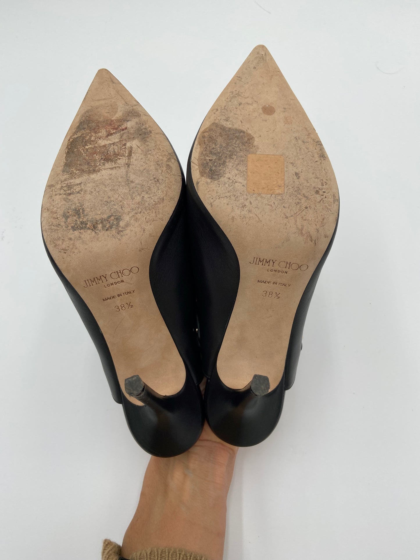 Jimmy Choo Lexx 100 Black Gold Heeled Mules size 38.5