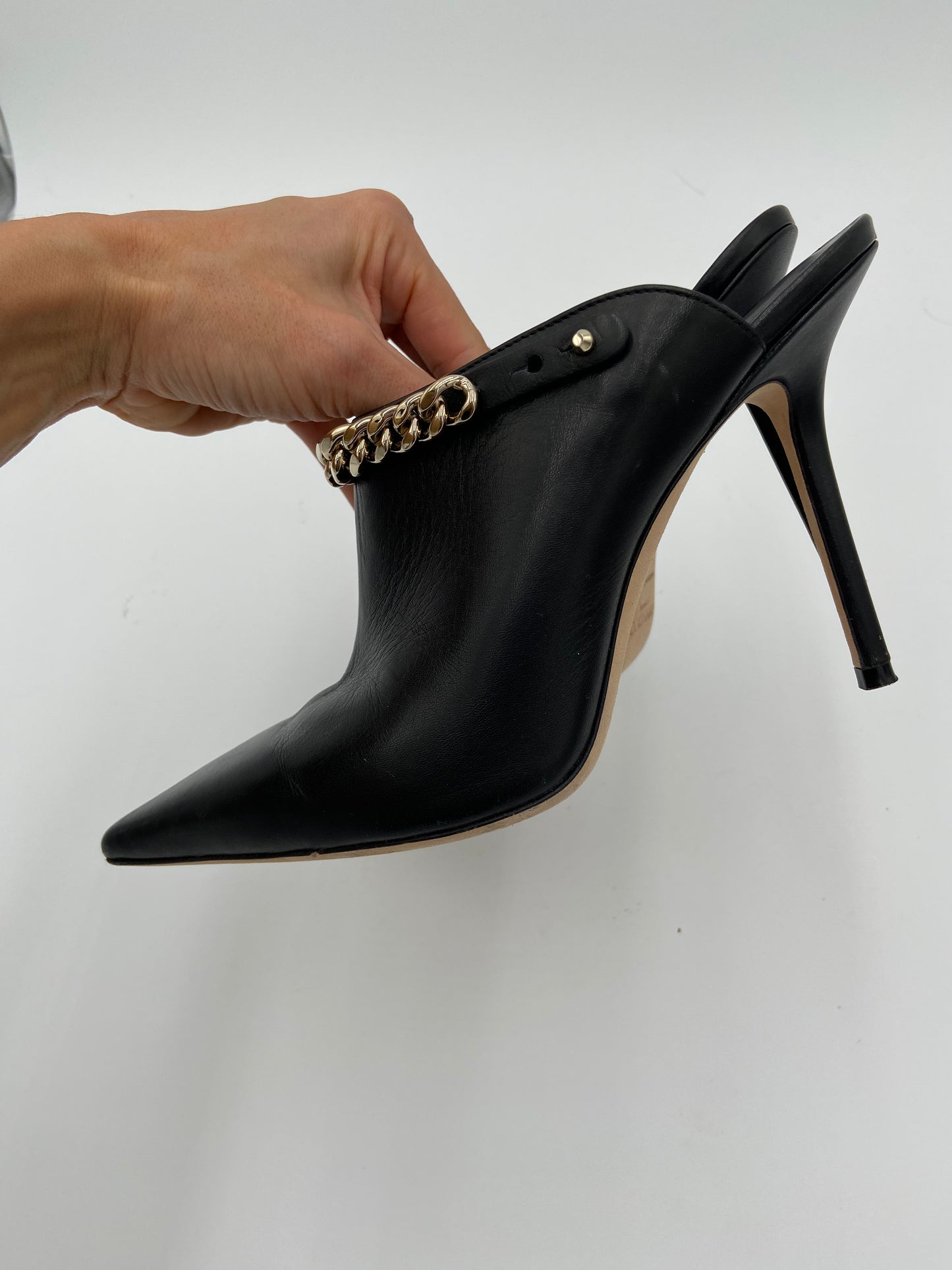 Jimmy Choo Lexx 100 Black Gold Heeled Mules size 38.5