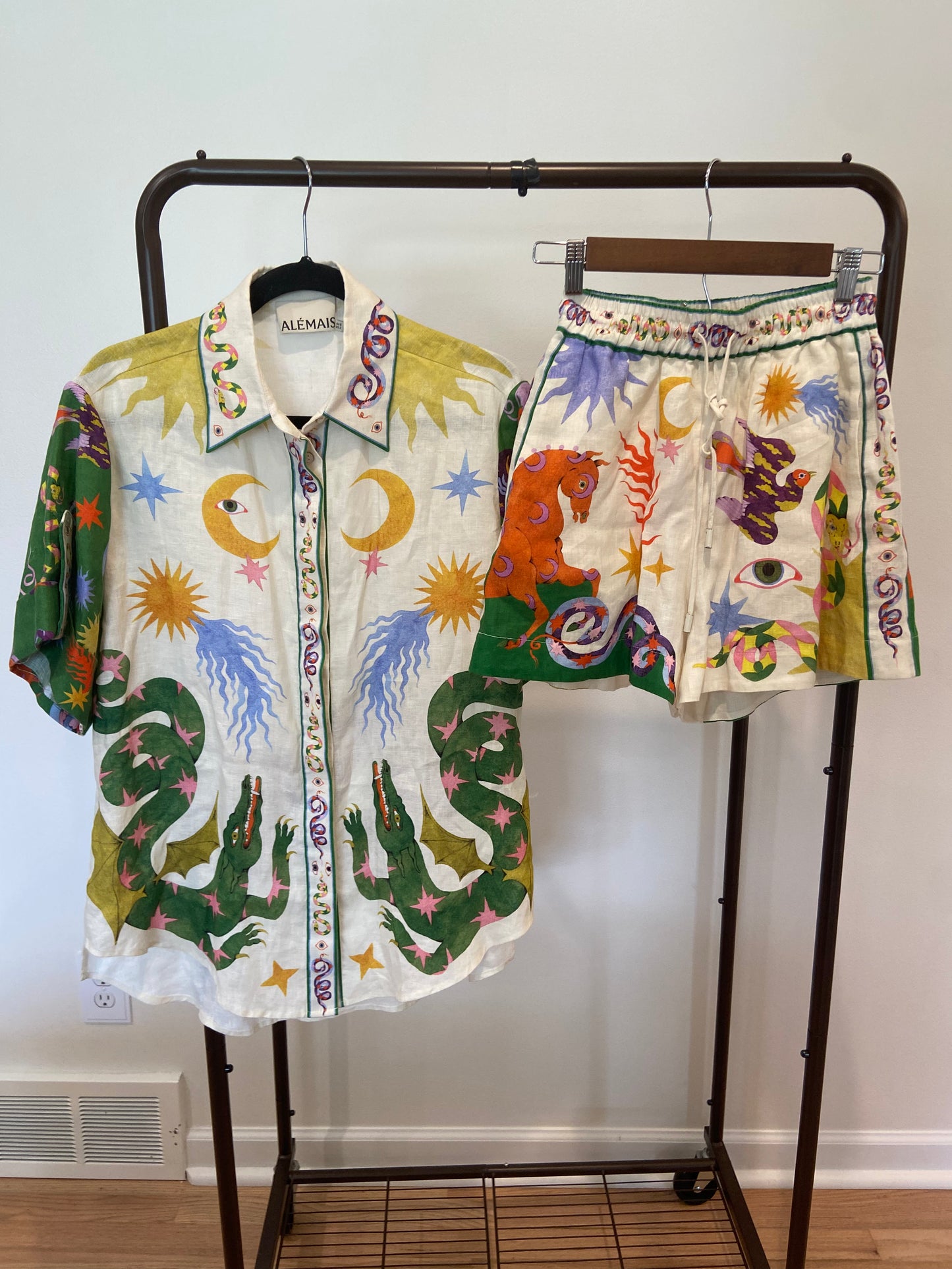 Alemais Seeker Printed Linen Shirt with Matching Seeker Linen Pants size 6 US 2