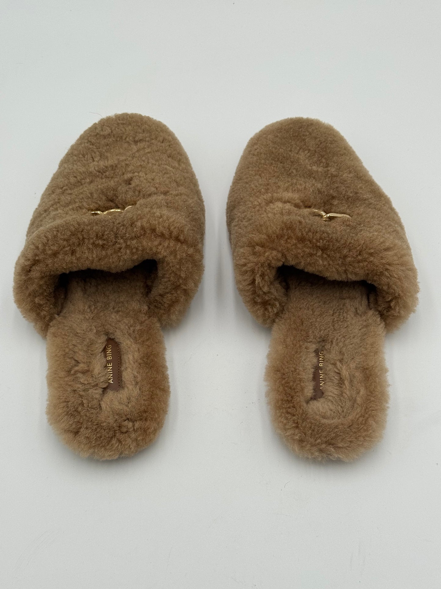 Anine Bing Shearling Mules Shoes in Camel Size 39 US 9
