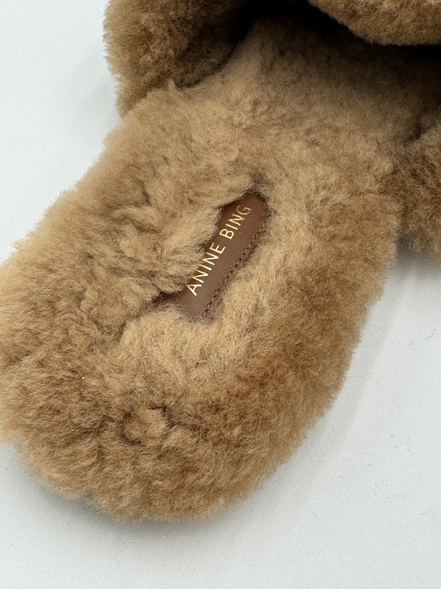 Anine Bing Shearling Mules Shoes in Camel Size 39 US 9